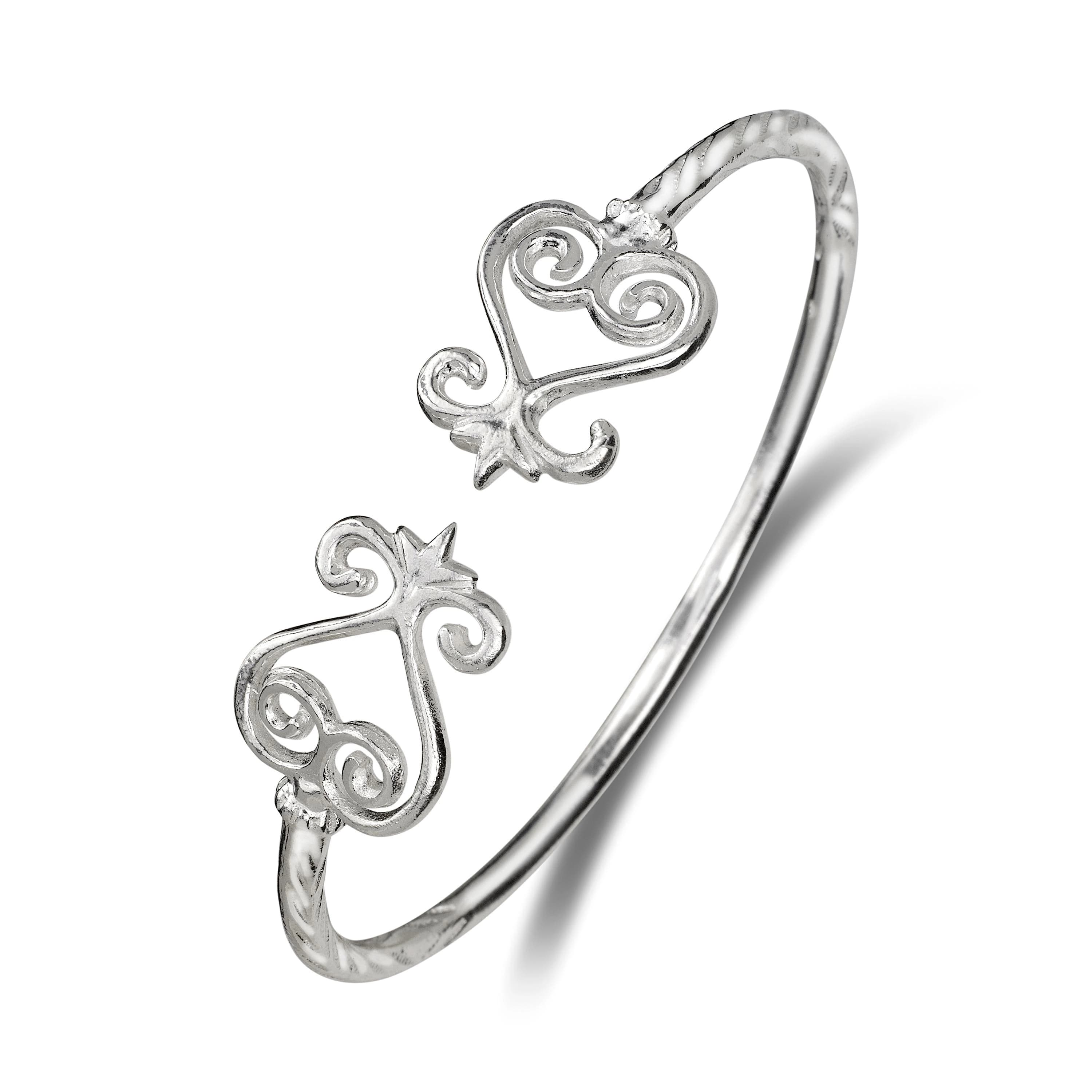 Sankofa Ends .925 Sterling Silver West Indian Bangle Silver Cuff Bracelets Handmade Bangle, 1 piece