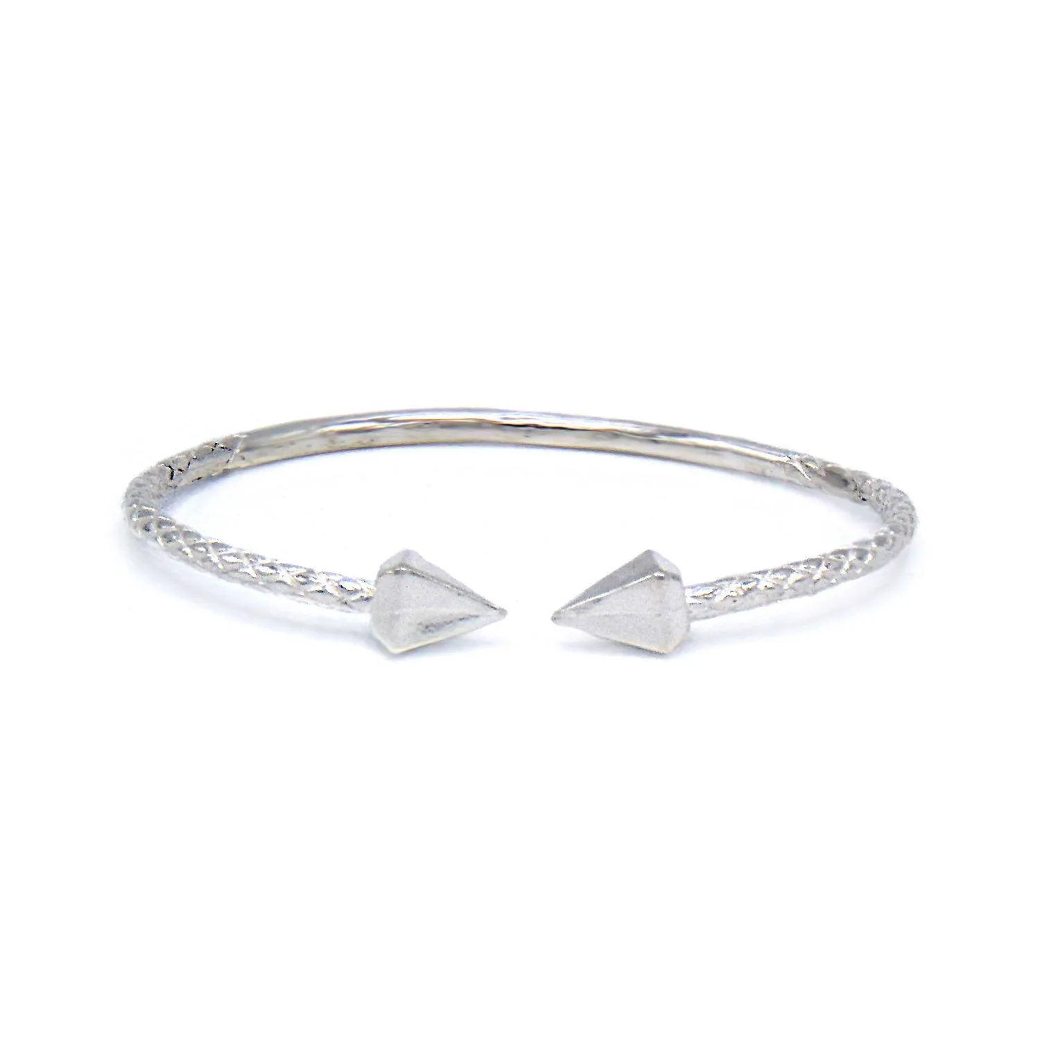 Large Pyramid .925 Sterling Silver West Indian Bangle, Cuff Bracelet, 1 piece
