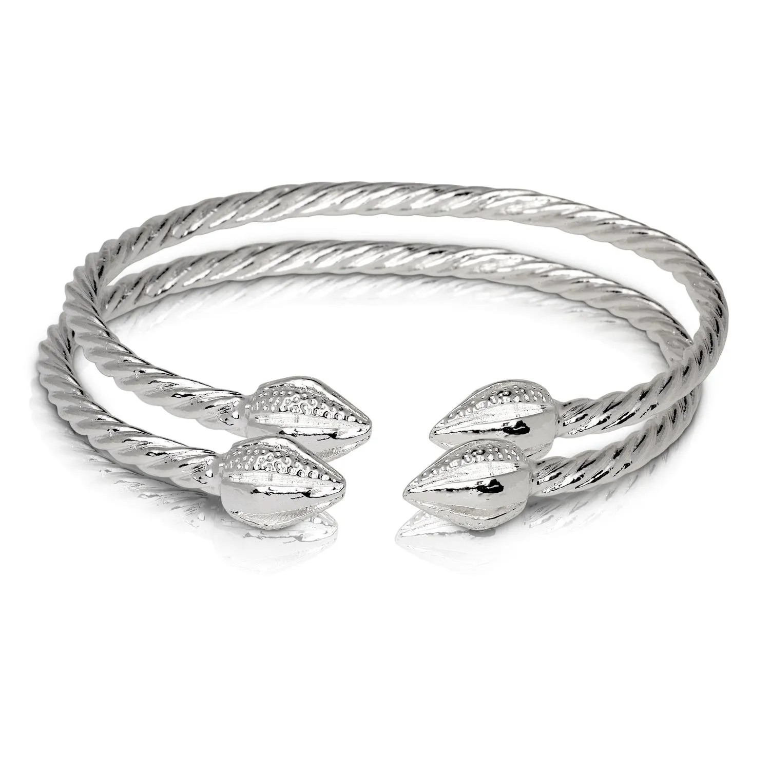 Large Cocoa Pods 925 Sterling Silver West Indian Bangles, Twisted Rope Design, 1 pair
