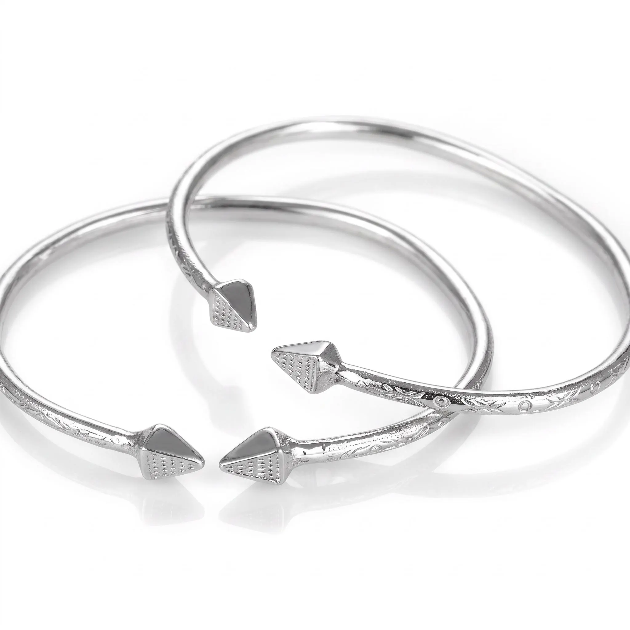 Sterling Silver West Indian Baby Bangles, Pyramid Cuff Bracelet, Handmade Traditional Pair