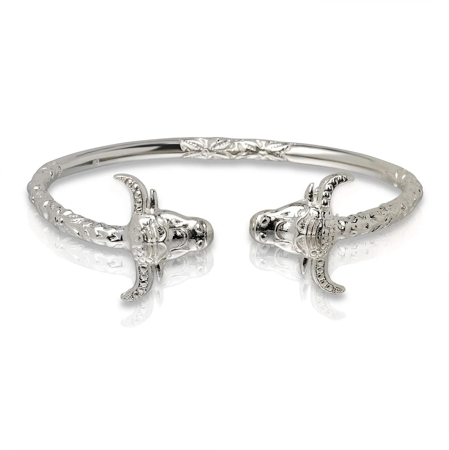 Bull Heads End Solid .925 Sterling Silver West Indian Bangle, 1 piece