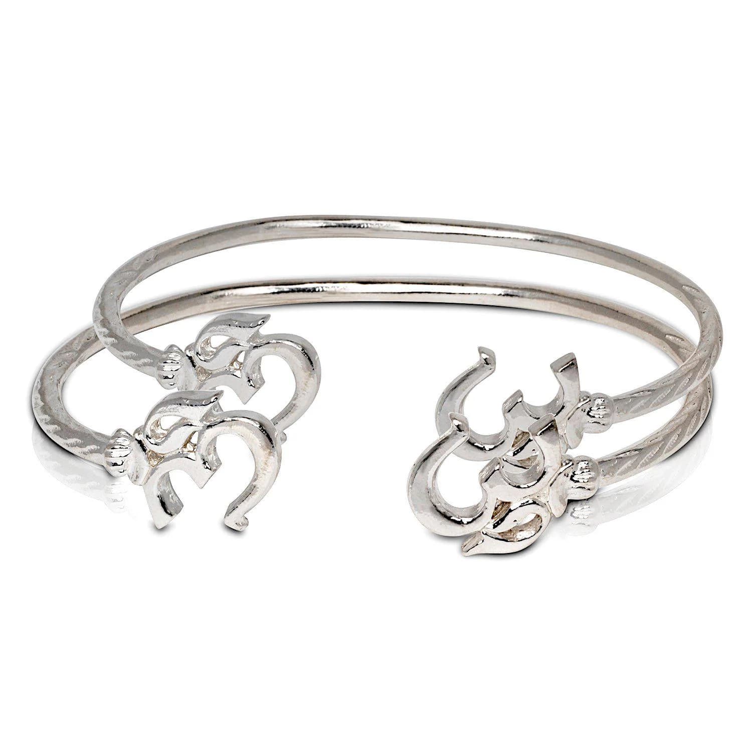 Sterling Silver Om Bangle Bracelets, Adjustable Karma Jewelry (1 Pair)
