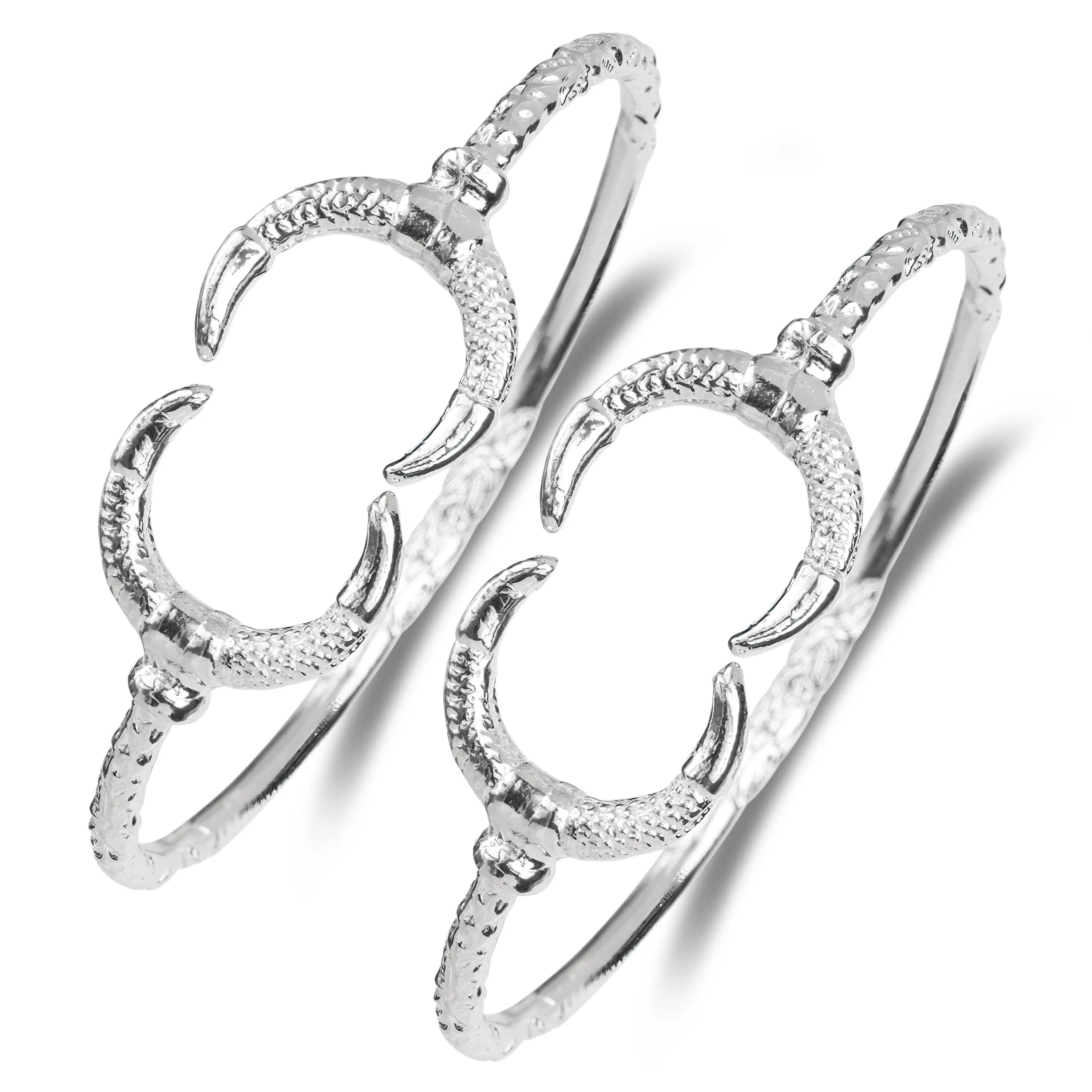 Crescent Moon 925 Sterling Silver Horn Bangles, Half Moon Bangle Bracelets, 1 pair