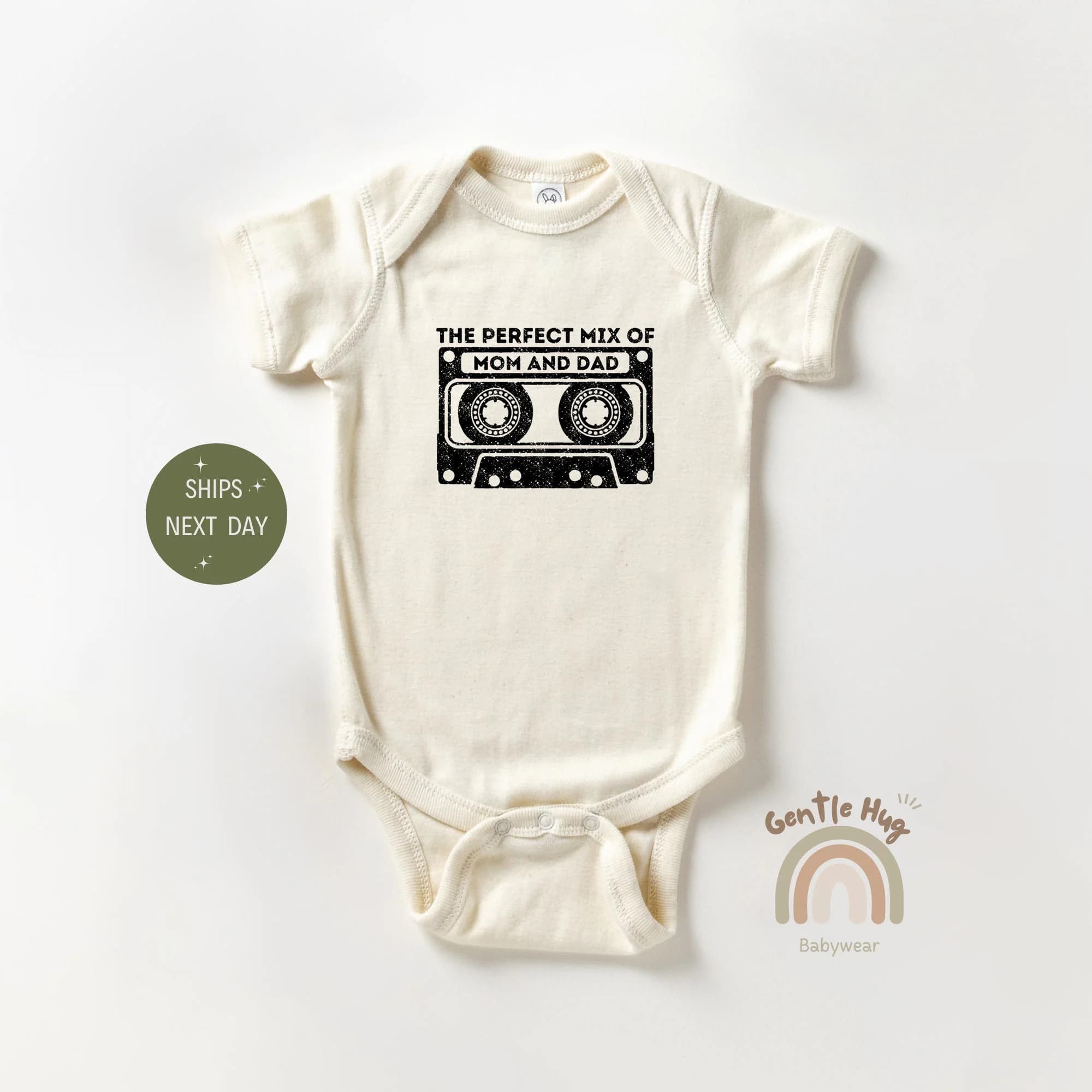 Funny Baby Bodysuit, Perfect Mix of Mom and Dad Baby Bodysuit, Retro Mixtape Bodysuit, Music Baby Bodysuit, Cute Natural Clothes