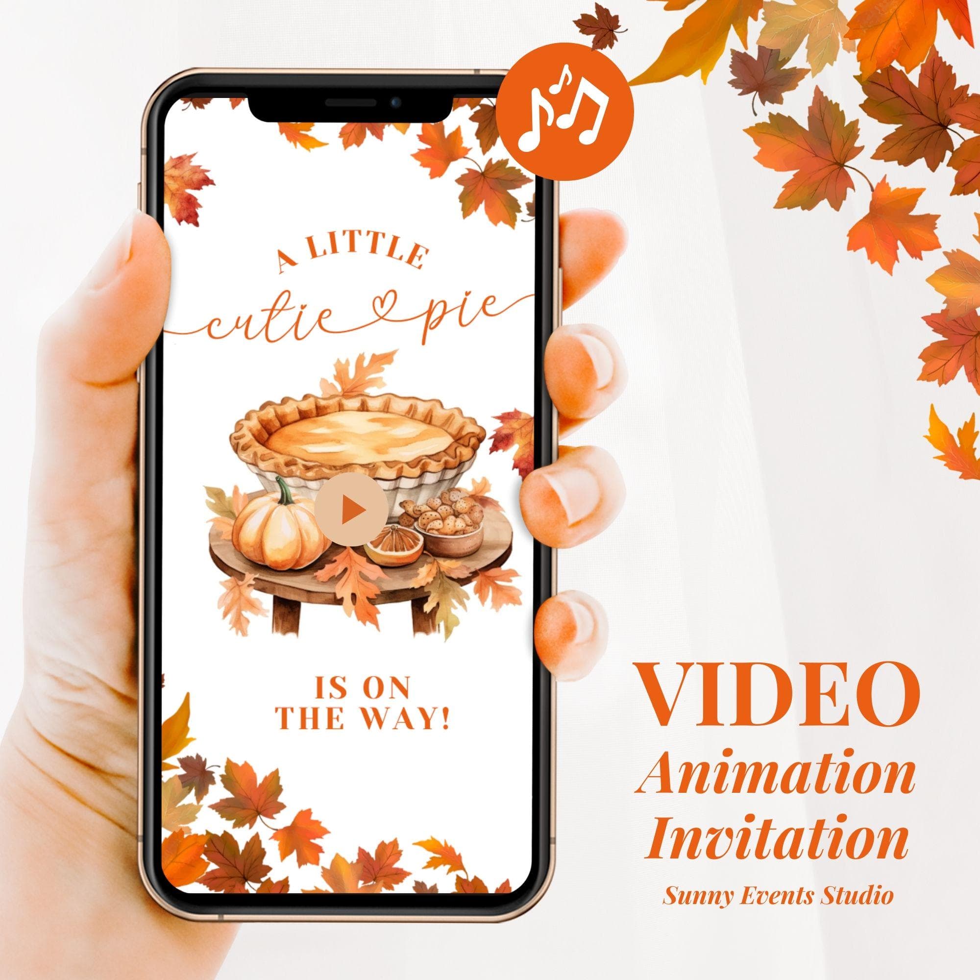 A Little Cutie Pumpkin Pie Baby Shower Mobile Video Invitation, Autumn Leaves Apple Pie Baby Shower Video Animation Invitation, C65 - image 3