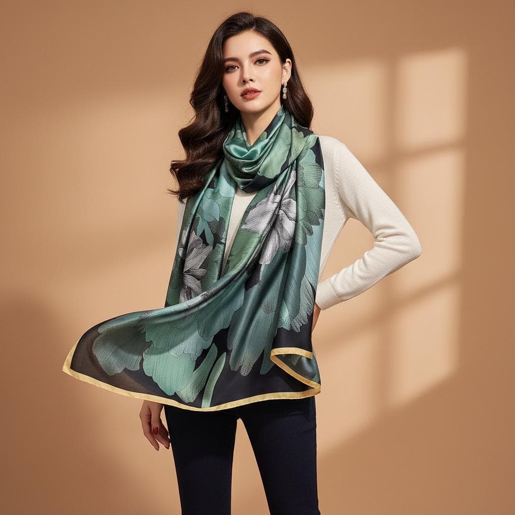 Women’s Printed Silk-Look Scarf | Fashion Rayon Shawl | Lightweight Long Wrap