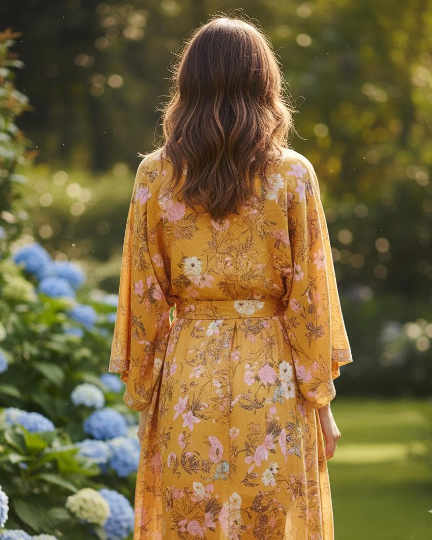 Boho Floral Kimono Cardigan for Women, Lightweight Spring Summer Beach Cover Up, Floral Print Long Robe with Belt, Tropical Garden Style - image 5