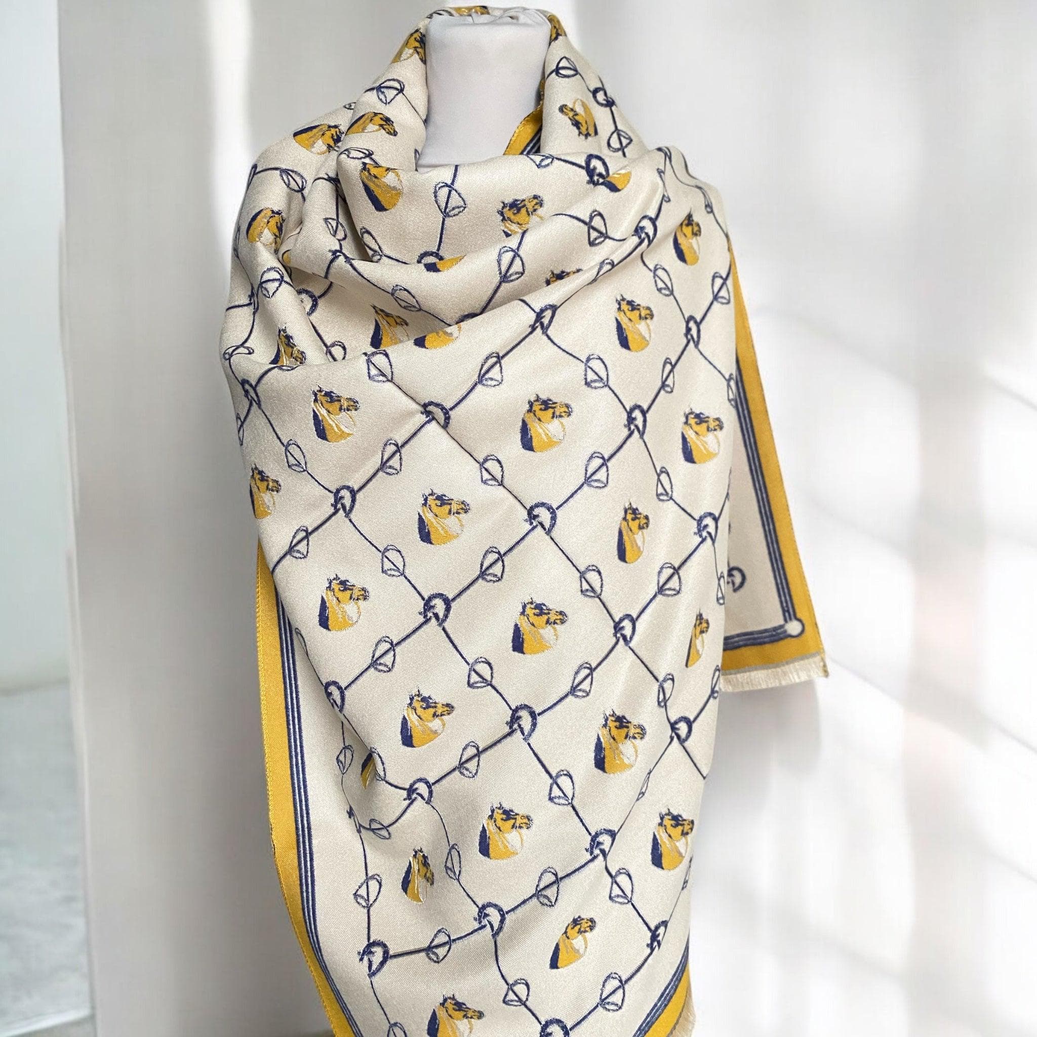 Yellow Horse Print Shawl – Stylish Scarf for Horse Lovers, Country Chic Wrap, Lightweight Fashion Accessory - image 3
