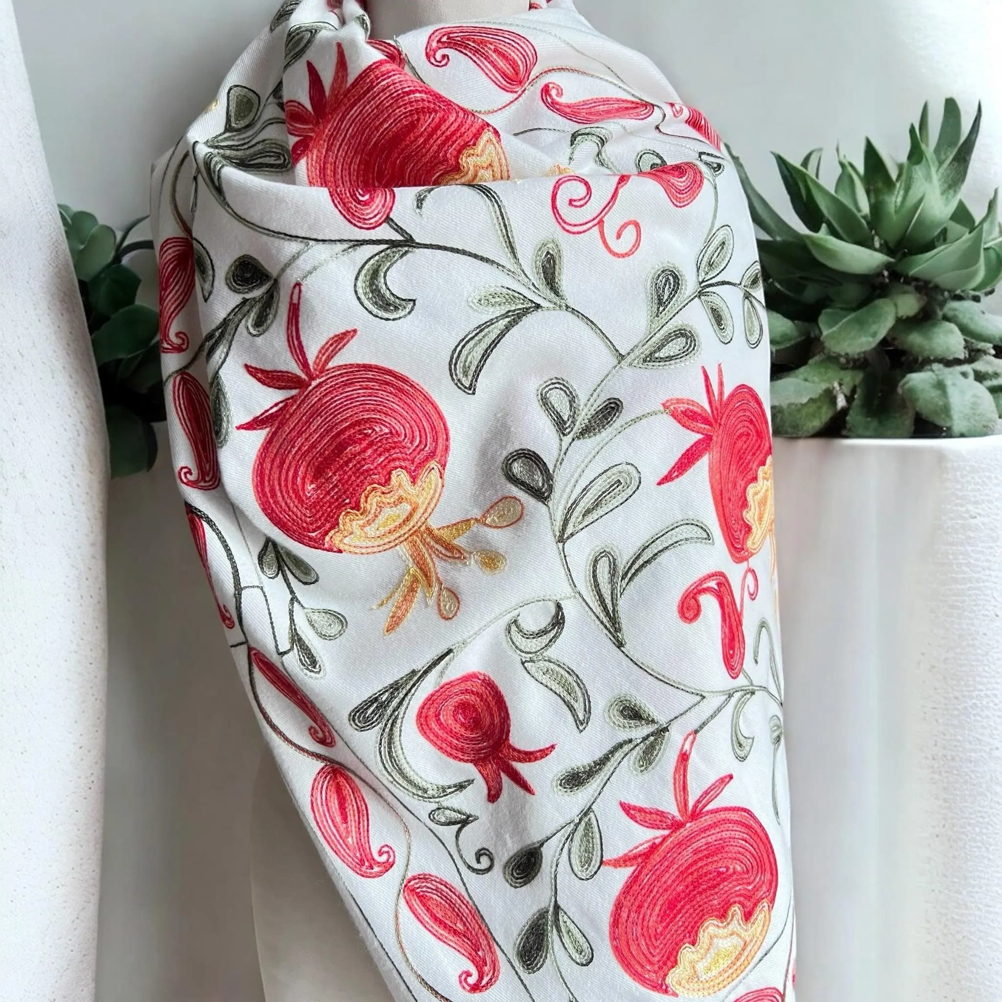 White Embroidered Shawl Stole, Winter Wrap, Oversized Pashmina Scarf, Evening Wrap, Women’s Winter Shawl, Warm Blanket Scarf, Gift for Her - image 3