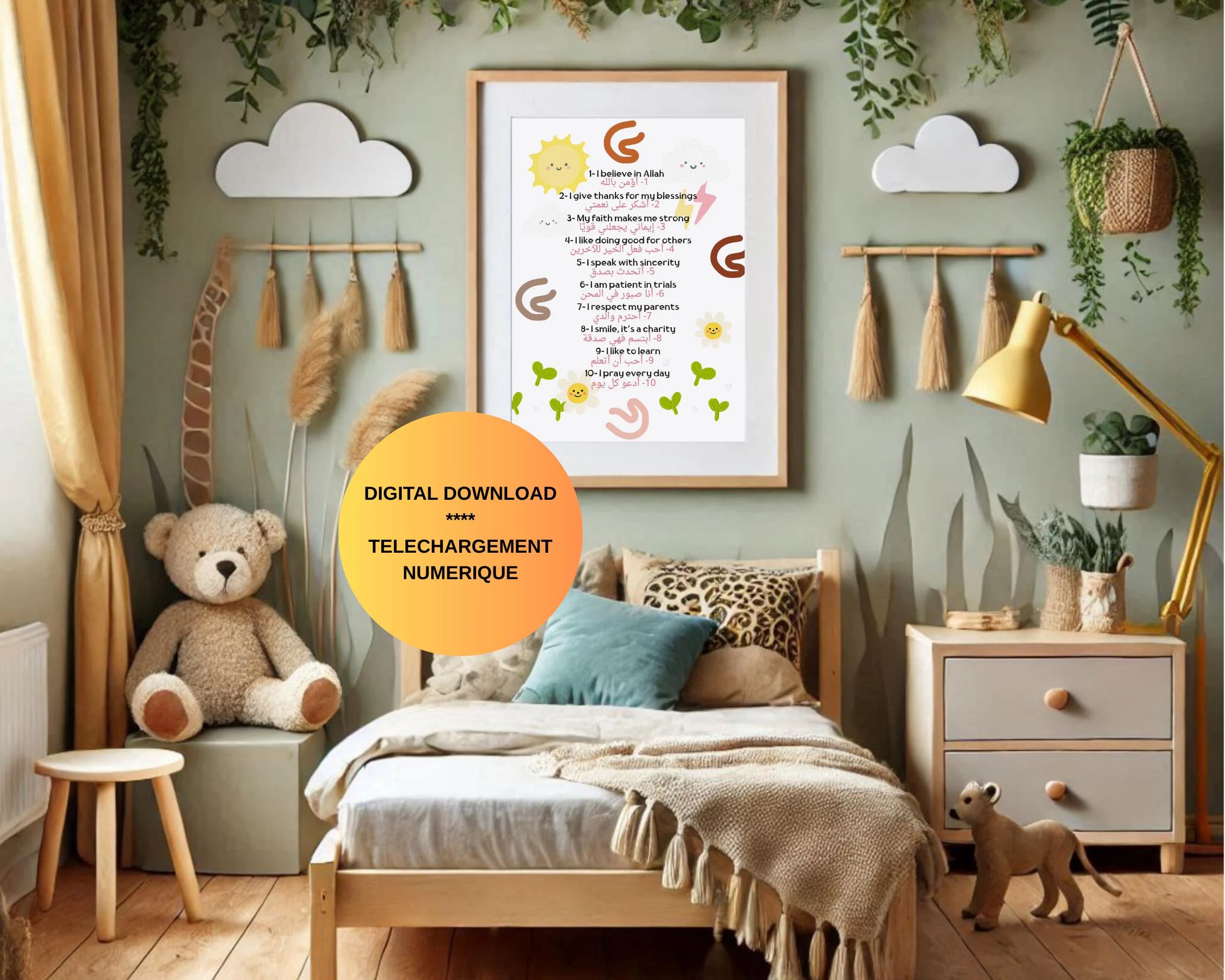 Affiche éducative islamique pour enfants – 10 affirmations quotidiennes en arabe, français et anglais - image 3