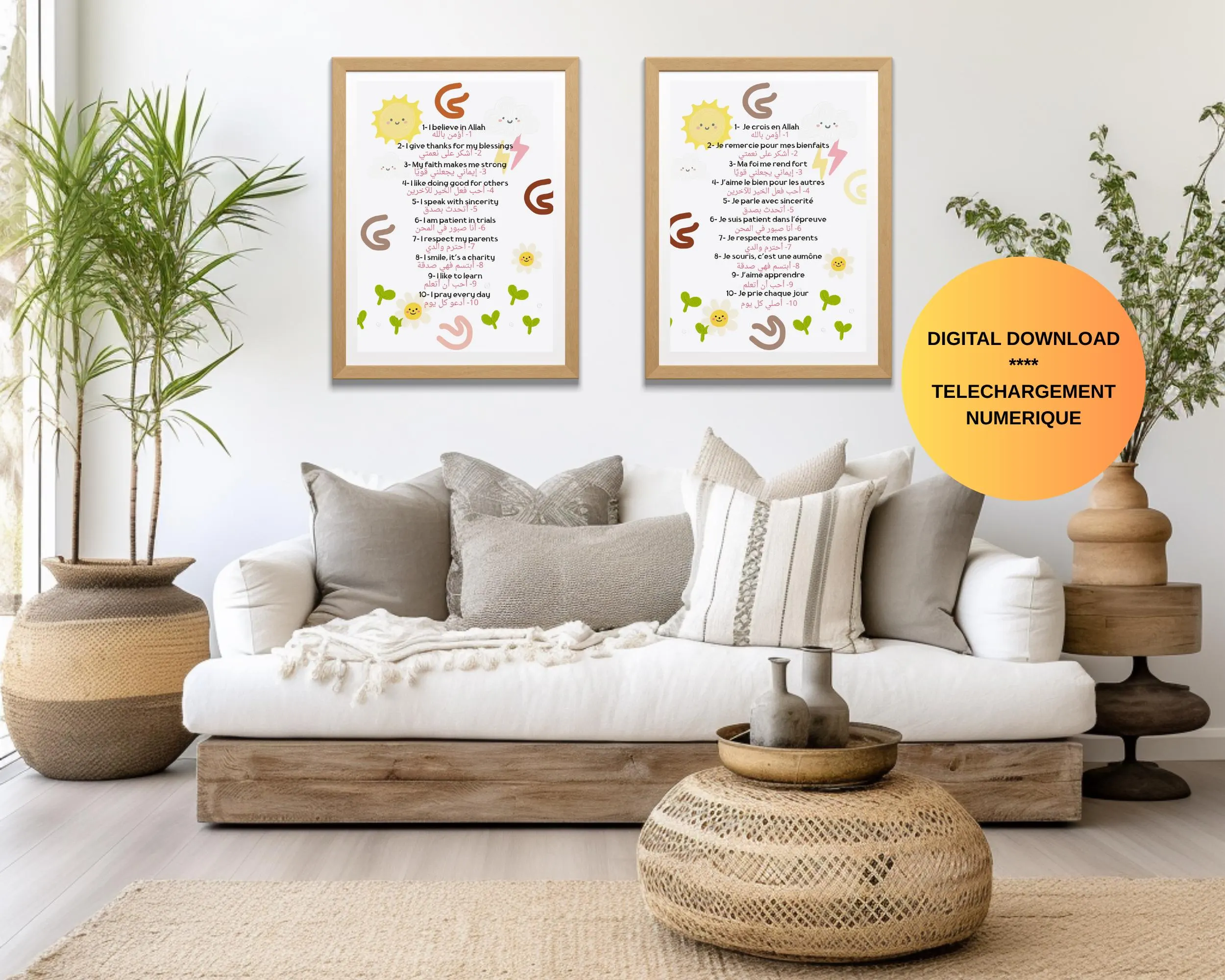 Affiche éducative islamique pour enfants – 10 affirmations quotidiennes en arabe, français et anglais - image 4