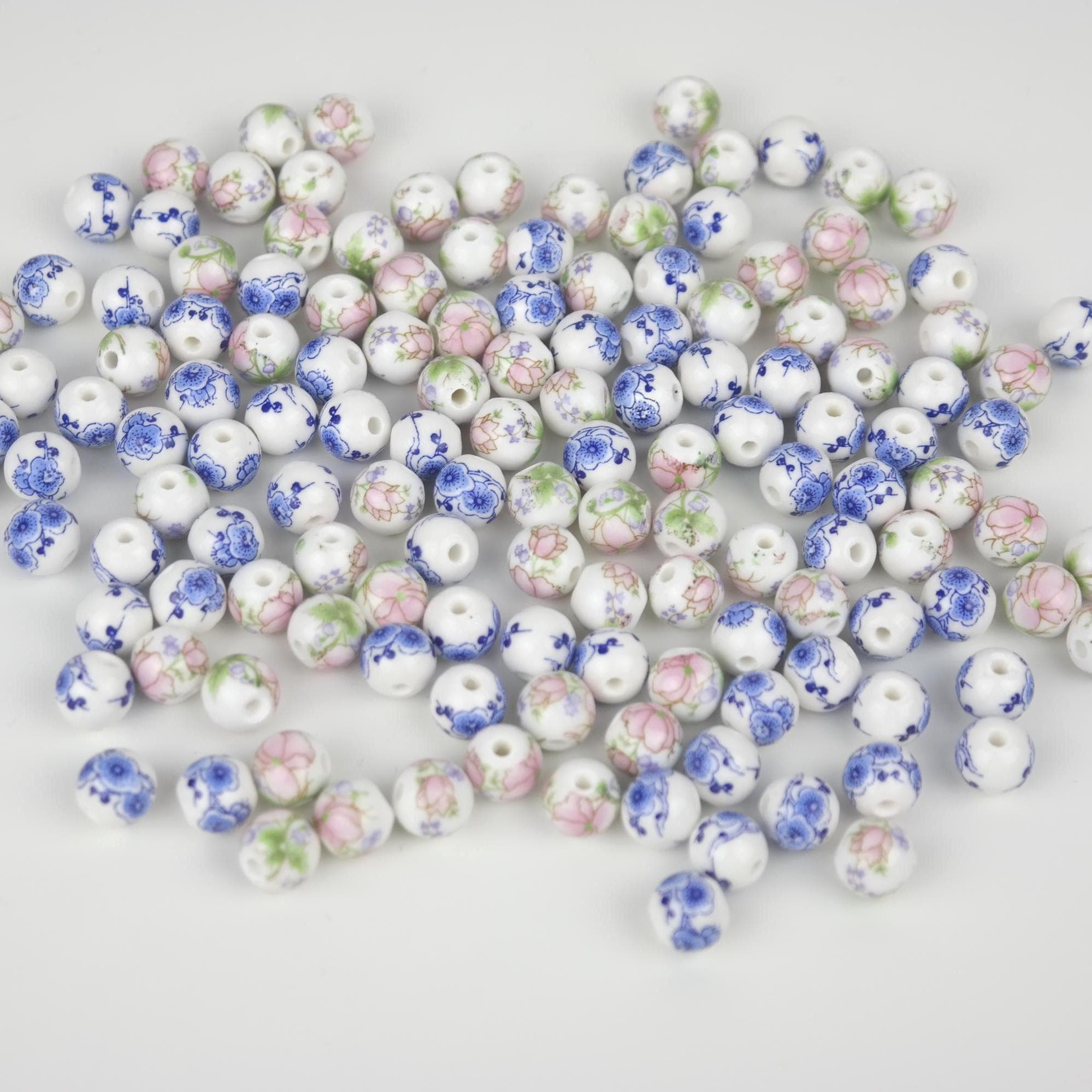 20/50/100/200/500pcs Blue - Pink Porcelain Beaded, Wholesale Ceramic Bow, Blue Flower Porcelain, Bulk Ceramic Bow, Pink Flower Beaded - image 5