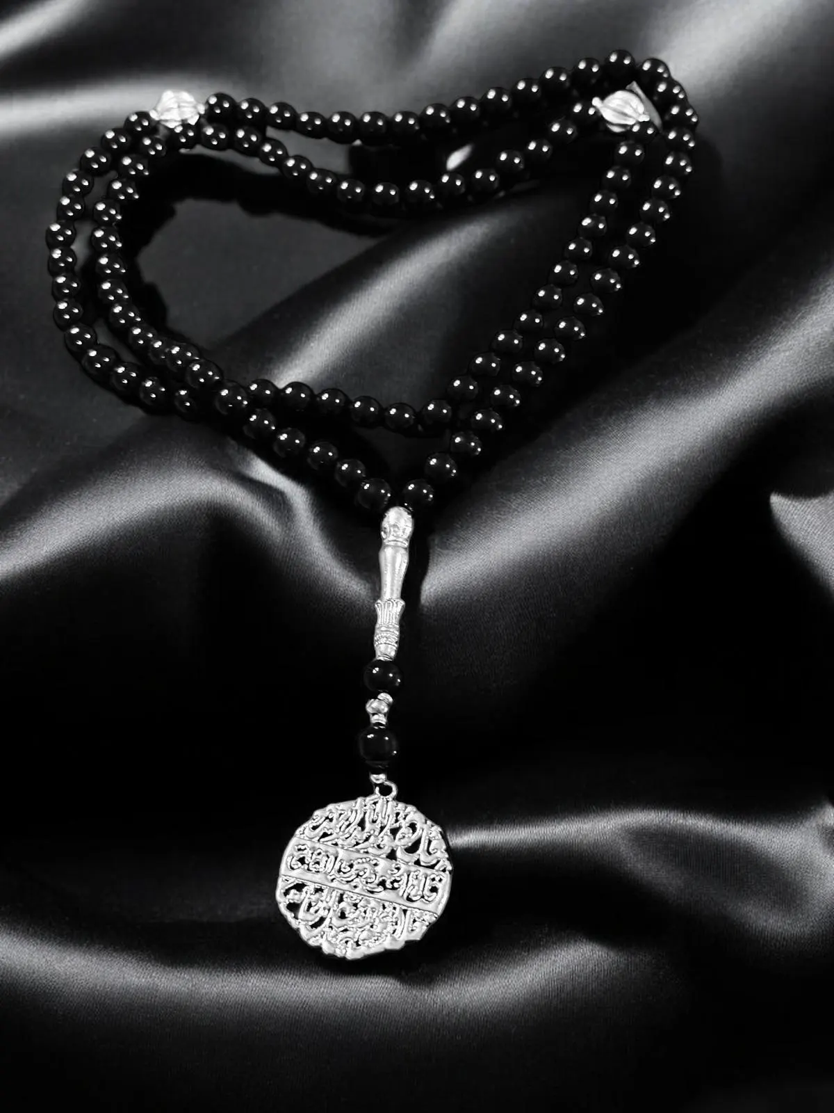 Black Aqeeq Agate Tasbeeh; 99 Count Islamic Misbaha; Silver-Plated Pendant; Dhikr Prayer Beads; Ramadan Eid Gift; Muslim Gift - image 3