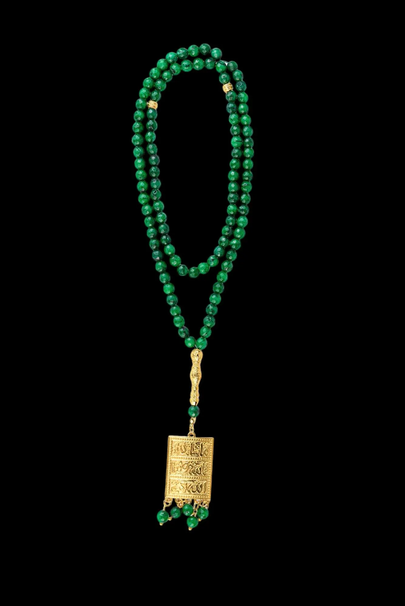 Green Aqeeq Agate Tasbeeh; 99 Count Islamic Misbaha; 24k Gold-Plated Pendant; Dhikr Prayer Beads; Ramadan Eid Gift; Muslim Gift