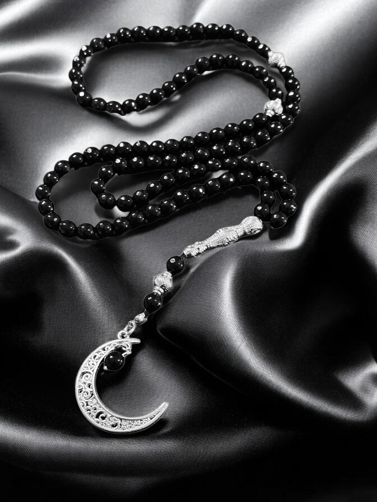 Black Aqeeq Agate Tasbeeh; 99 Count Islamic Misbaha; Silver-Plated Pendant; Dhikr Prayer Beads; Ramadan Eid Gift; Muslim Gift - image 5