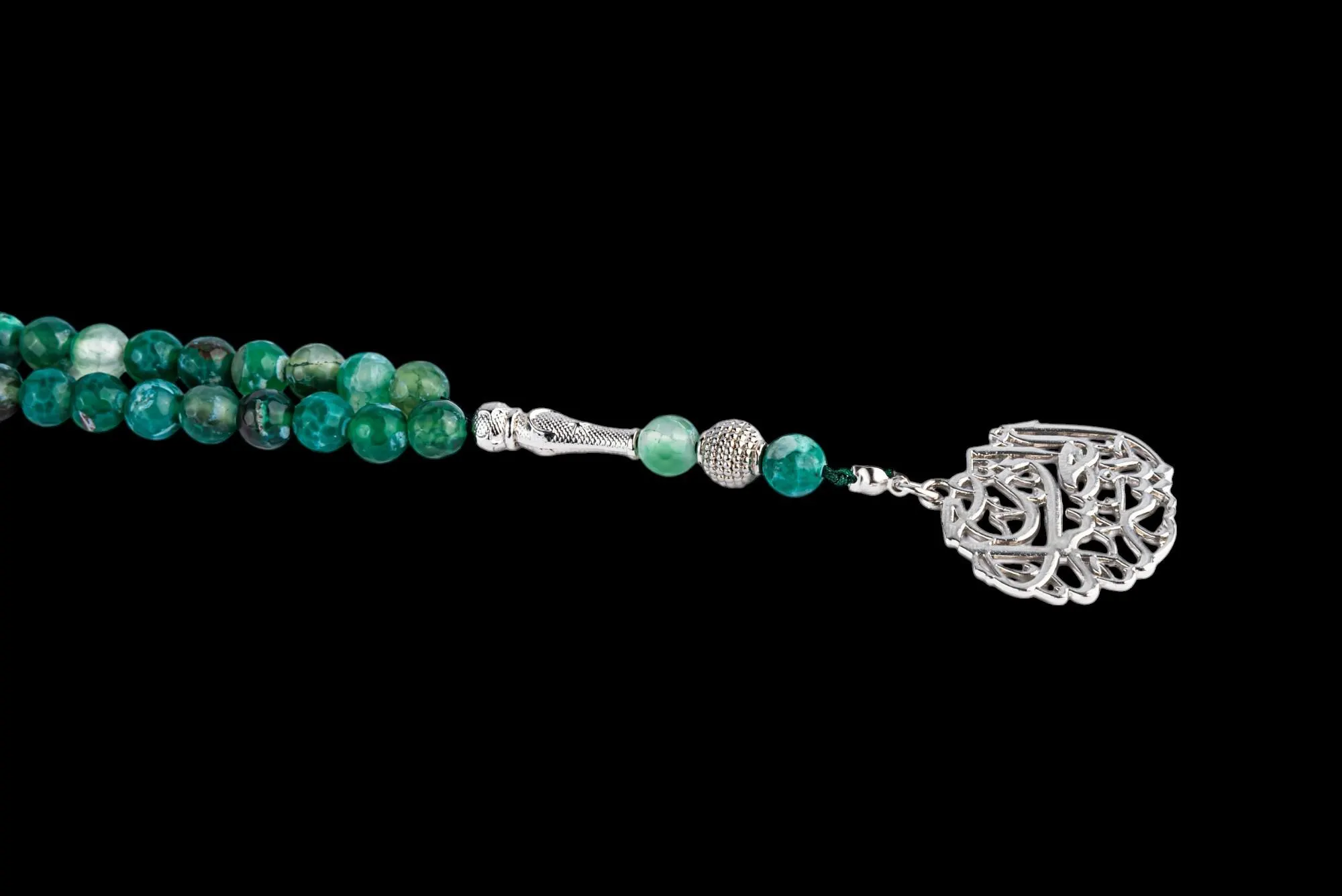 Green Aqeeq Agate Tasbeeh; 99 Count Islamic Misbaha; Silver-Plated Pendant; Dhikr Prayer Beads; Ramadan Eid Gift; Muslim Gift - image 2