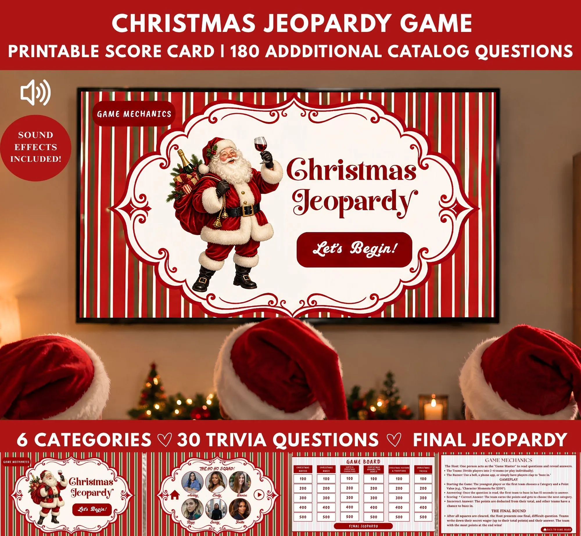 Christmas Jeopardy Game, Editable Trivia Game Night, Holiday Party, Family Christmas Game (Digital Download, Canva Template)