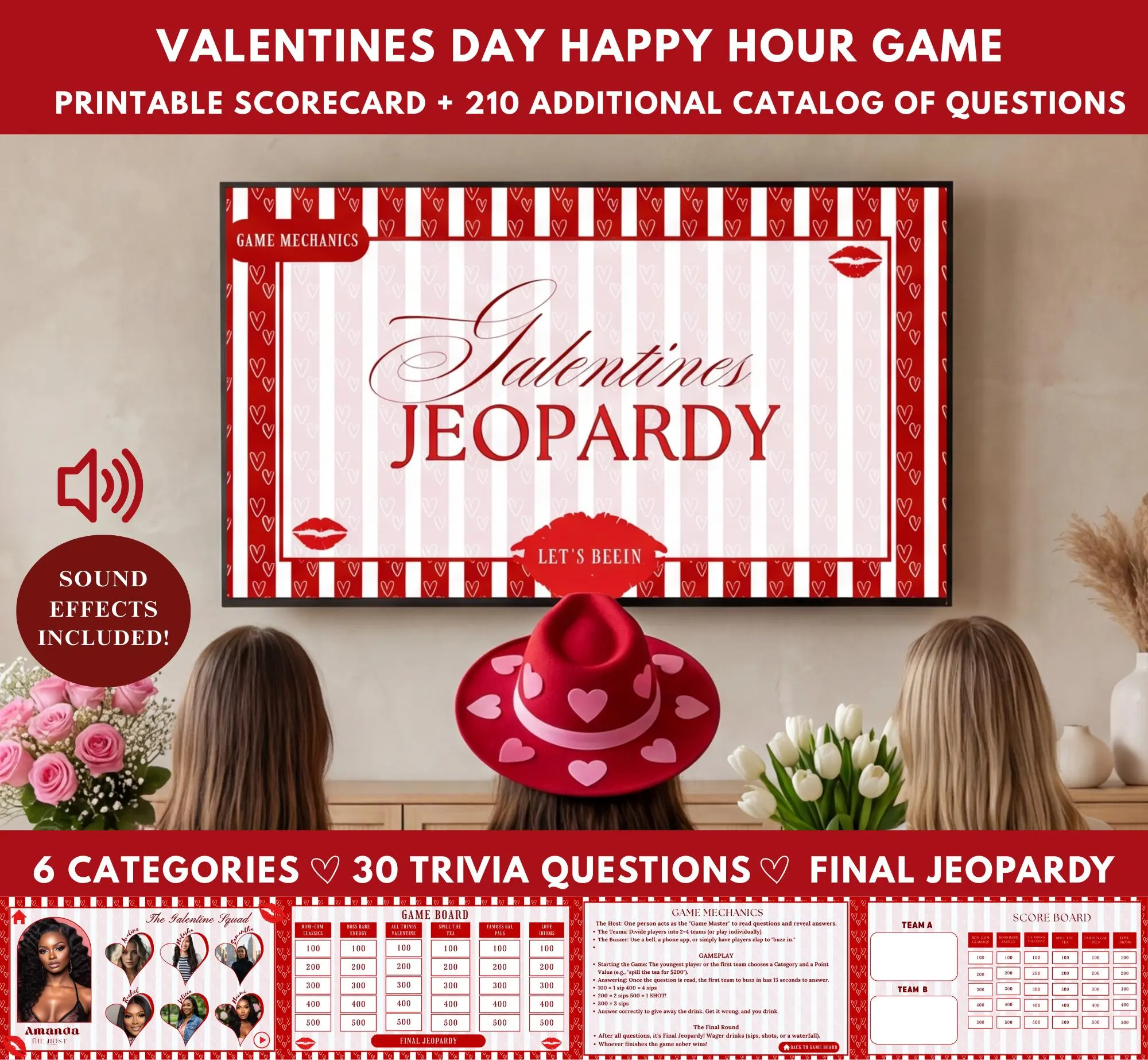Galentines Day Jeopardy Game, Editable Valentines Happy Hour Drinking Game, Girls Night Trivia Games (Digital Download, Canva Template)