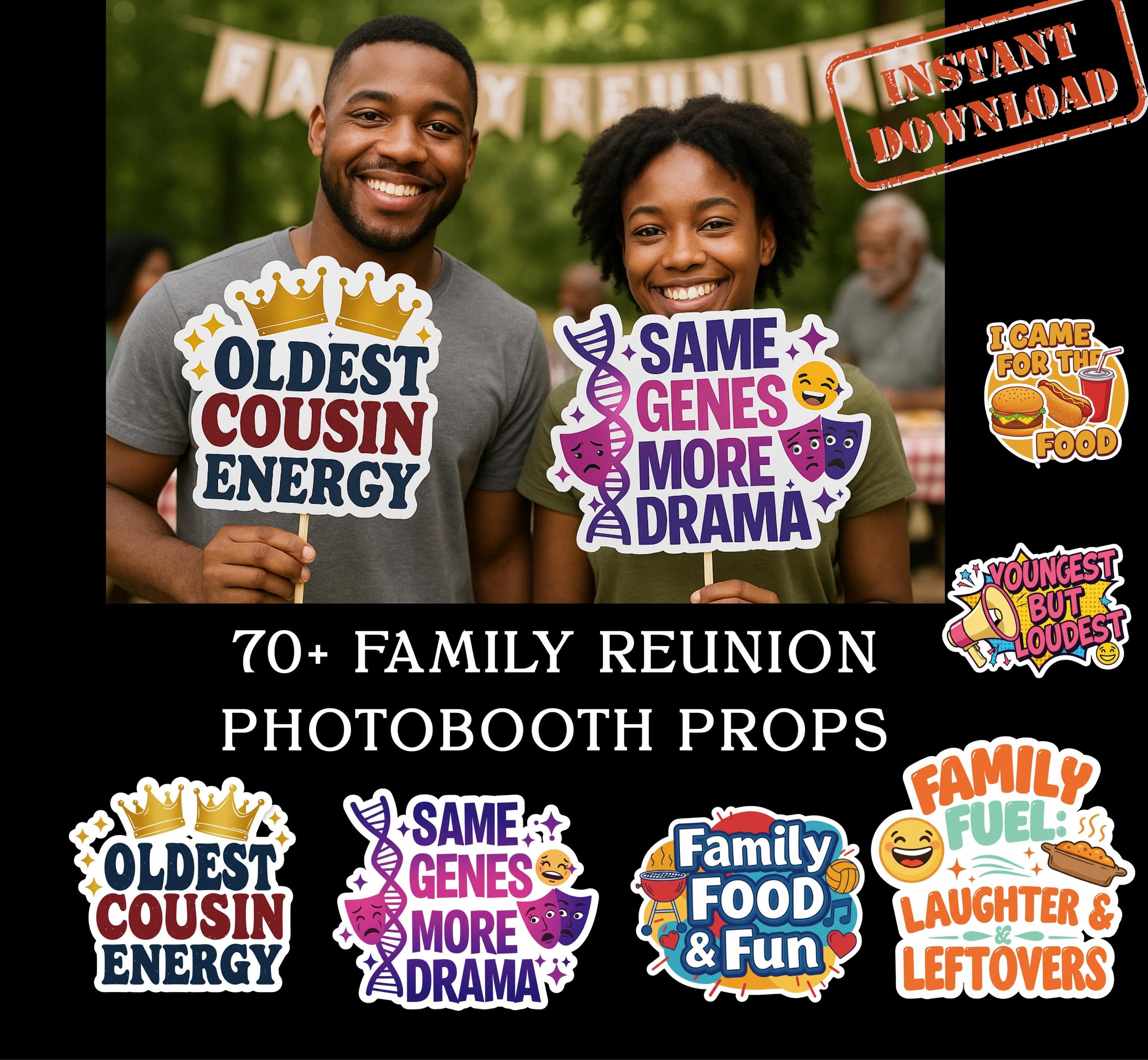 Family Reunion Photo Booth Props, 70+ Family Reunion Party Signs, Printable Family Gathering Props, Funny PNG Designs (Digital Download)