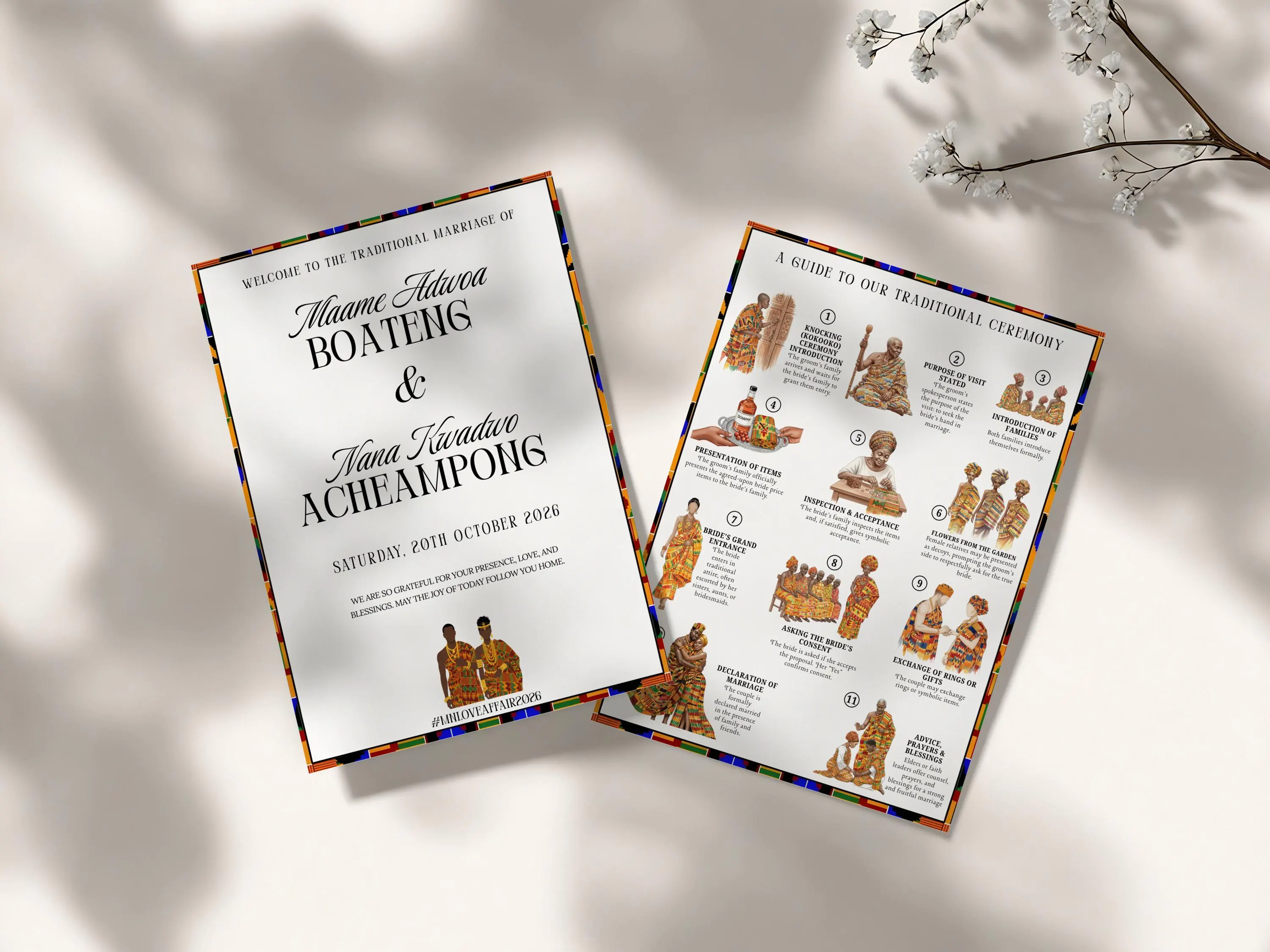 Ghana Wedding Program, Editable Traditional Engagement Ceremony Template, Save The Date Kente Wedding Card (Digital Download, Canva) - image 4