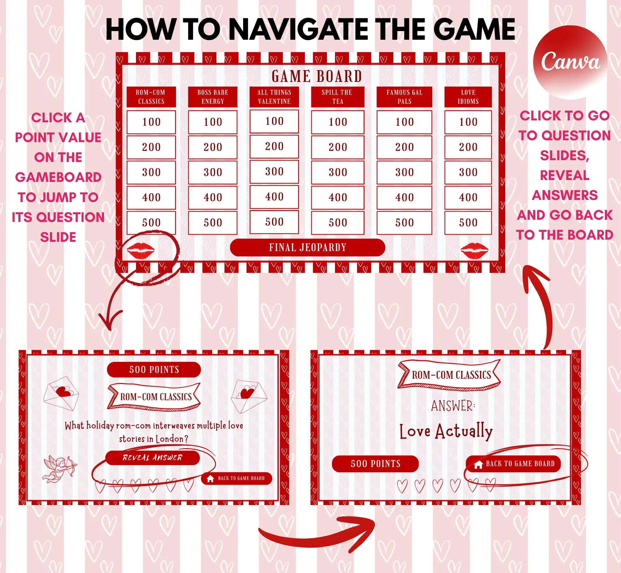 Galentines Day Jeopardy Game, Editable Valentines Happy Hour Drinking Game, Girls Night Trivia Games (Digital Download, Canva Template) - image 4