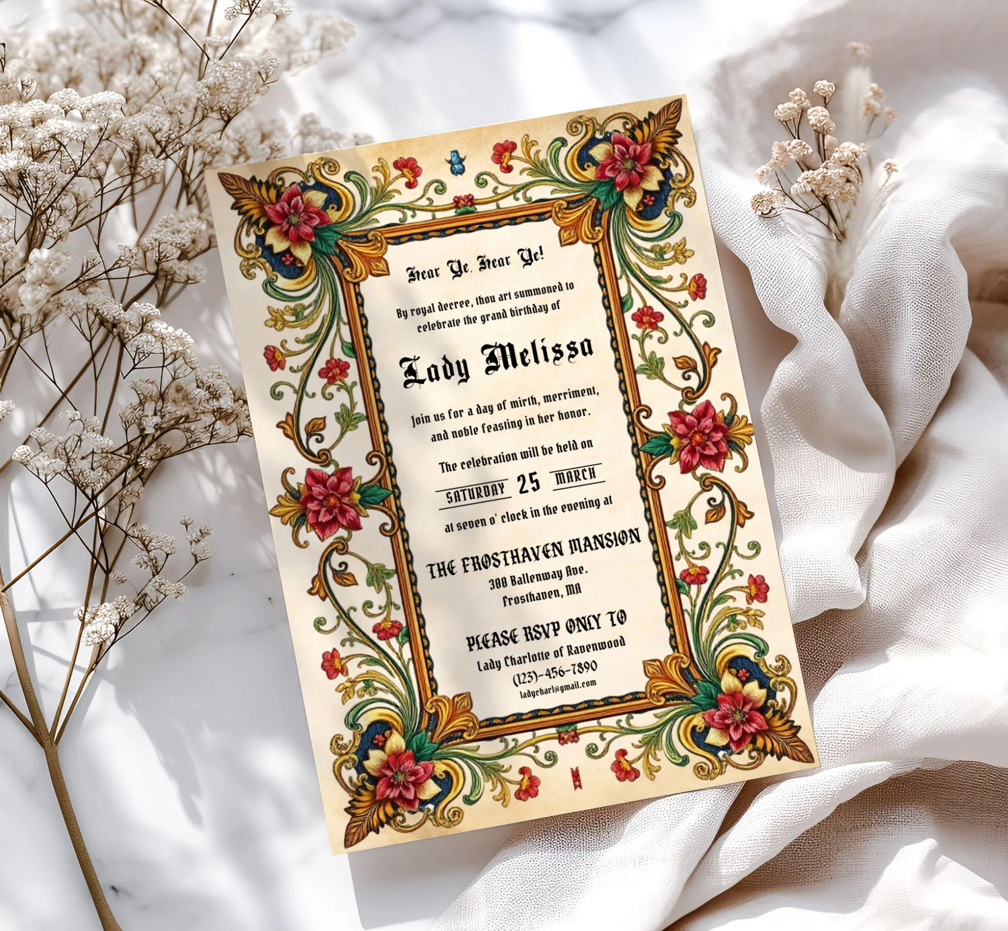 Medieval Birthday Invitation Template, Editable Renaissance Royal Birthday Invite (Digital Download, Canva)