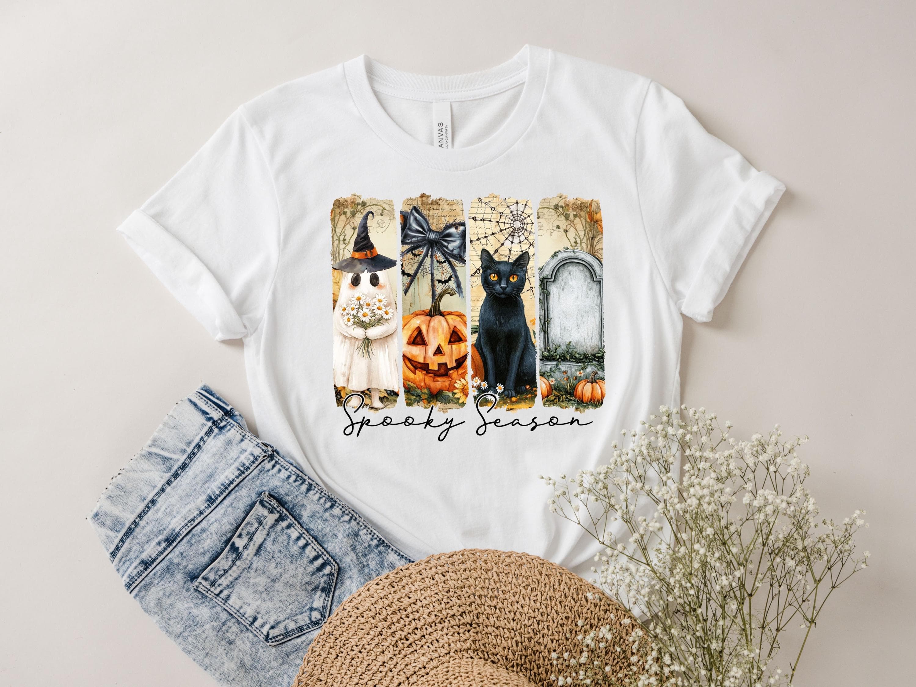 Spooky Season DTF, Halloween Ghost, Cat, Pumpkin Design, Fall Heat Press, Halloween DTF Transfer, Black Cat Fall Spooky Shirt Heat Transfer