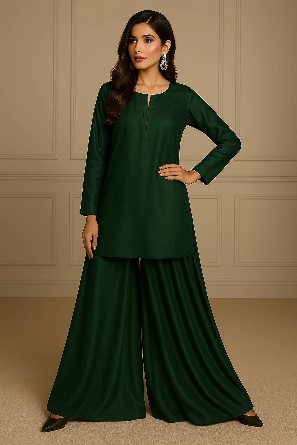 Wide-Leg Silk Shalwar Kameez with Crinkle Chiffon Dupatta | Pakistani Indian Bengali Ethnic Wear for Women & Girls - image 4