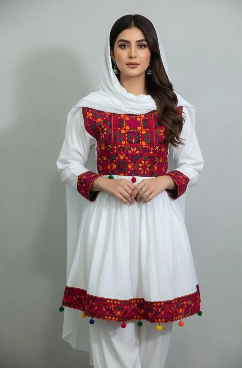 Afghan Traditional Handmade Dress For Women - Frock shalwar with dupatta, Eid Embroidered Outfit, Ethnic wear - image 3