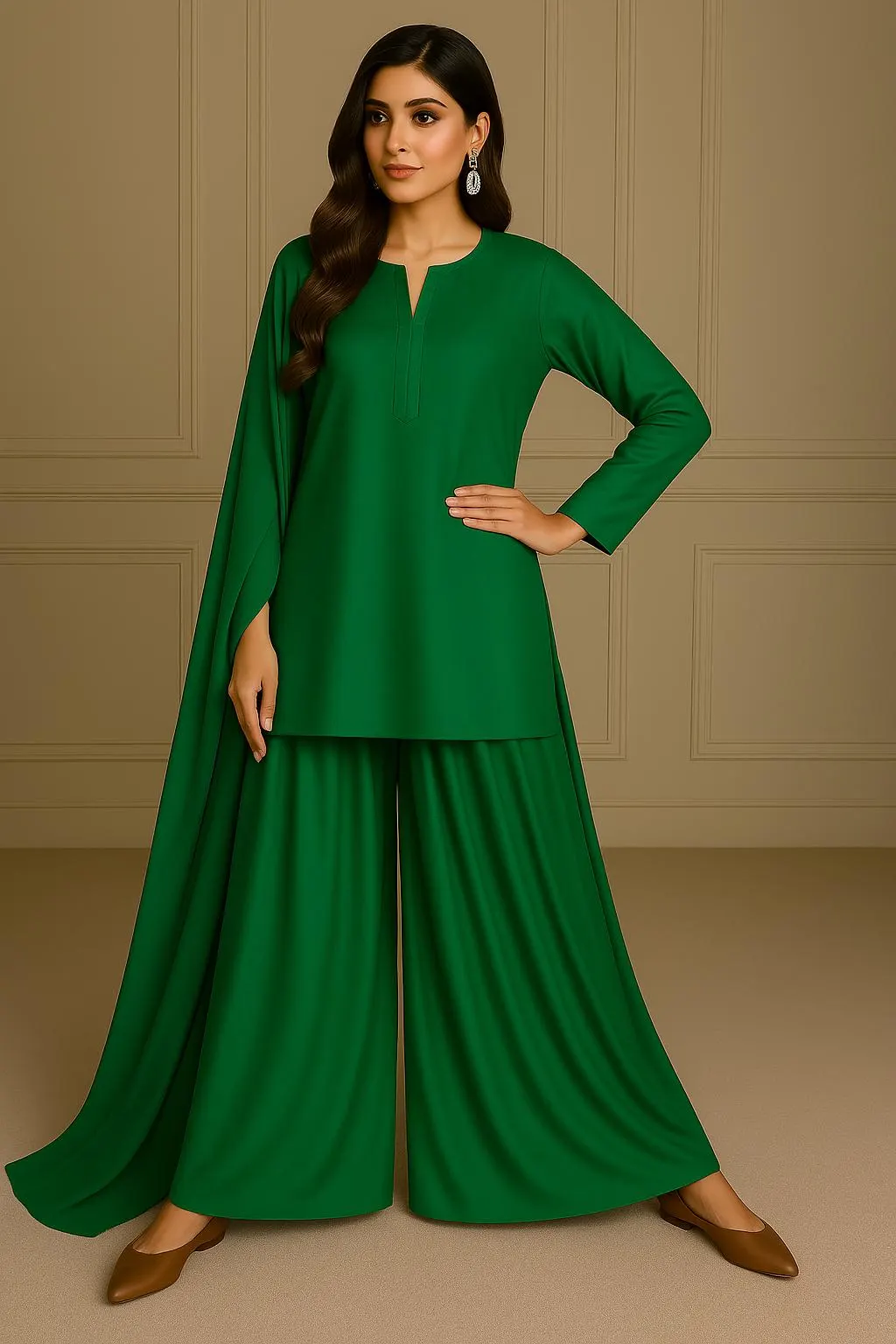 Wide-Leg Silk Shalwar Kameez with Crinkle Chiffon Dupatta | Pakistani Indian Bengali Ethnic Wear for Women & Girls - image 5
