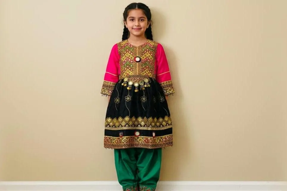 Girls Afghani Stitched Shalwar Kameez: Traditional Party Frock, kids ethnic frock shalwar - Handmade dress for 5 to 7 years girl, toddlers - image 4