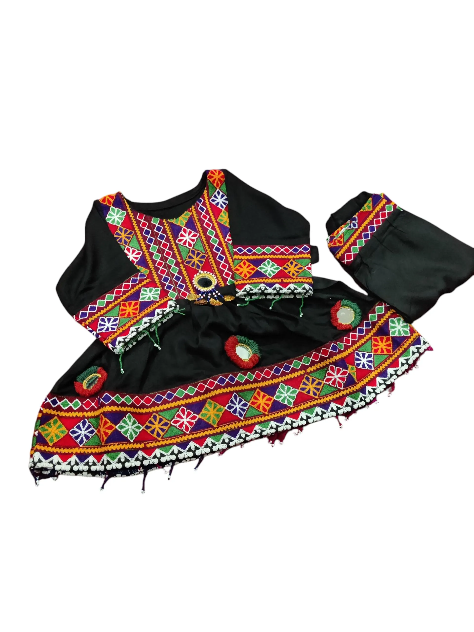 Handmade Afghan Traditional Dress For Girls - 1 to 3 years old Black Color frock shalwar - image 3