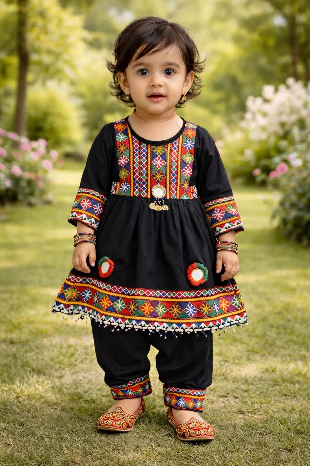 Handmade Afghan Traditional Dress For Girls - 1 to 3 years old Black Color frock shalwar - image 4