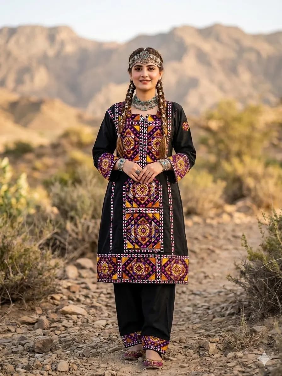 Handmade Embroidered Balochi Traditional Dress For Women - Handmade Afghan Partywear Tribal Kuchi Outfit - image 3
