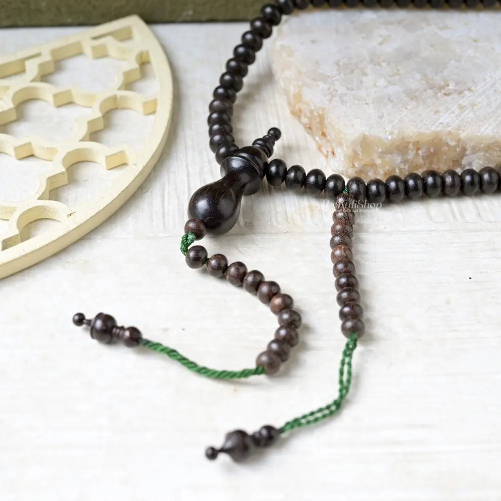 Tamarind Wood Islamic Misbaha 99 Beads – Handcrafted 6x8mm Flat-Oval Dhikr Prayer Beads Necklace - 99 Count Islamic Dhikr Sibha Gift Boxed - image 3