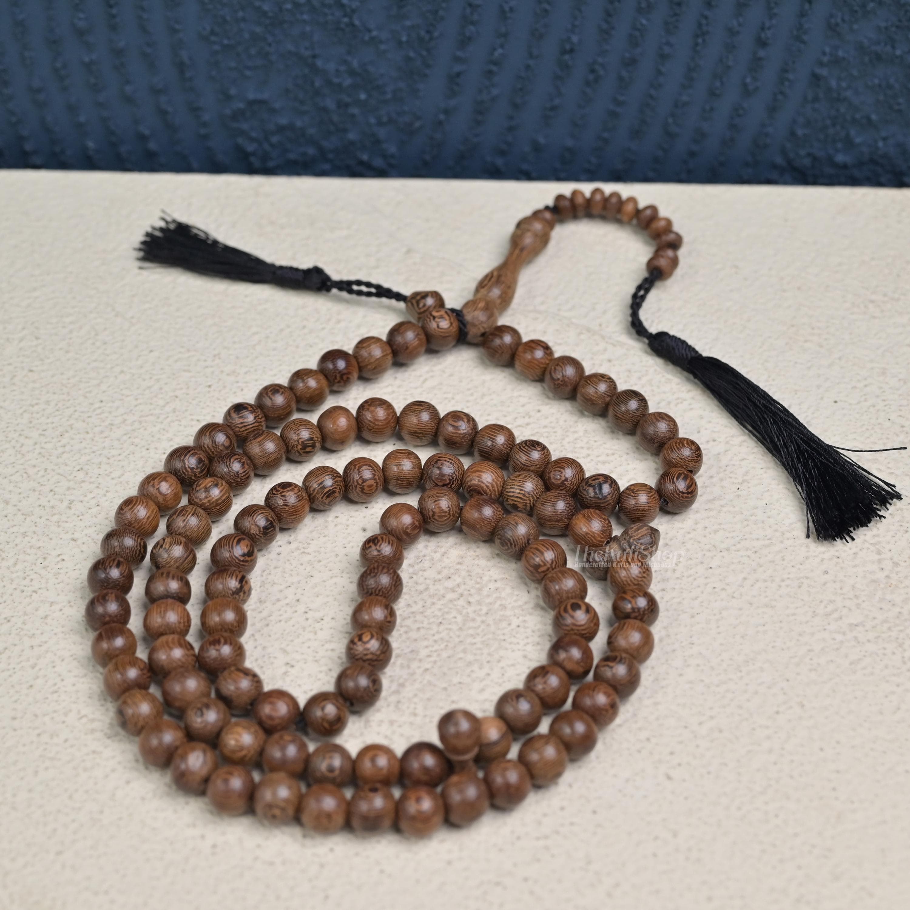 Handmade 10mm Indonesian Johar Wood Tasbih - 99 Beads Islamic Prayer Beads -Natural Wooden Misbaha Gift Box