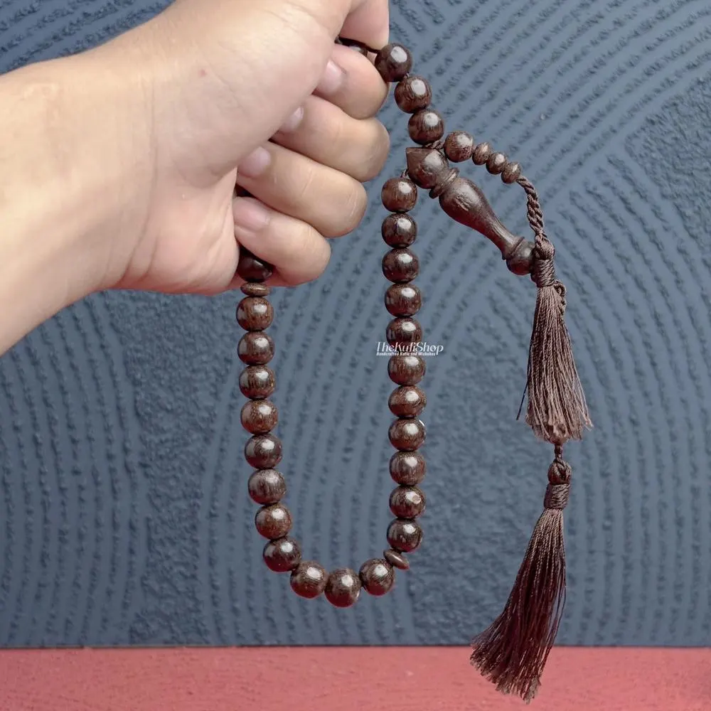 Handcrafted 33 count Islamic Contoured Saucer-shaped 8x11 Prayer Beads - Dark Brown Muslim Tamarind wood Misbaha - image 4