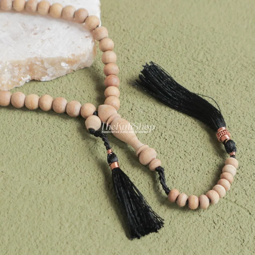 Islamic Prayer Beads - Handcrafted Natural Scent Sandalwood 99ct Misbaha 7 mm Tasbih Sibha - 10-Bead Markers & Black Tassels in GIFT BOX - image 4