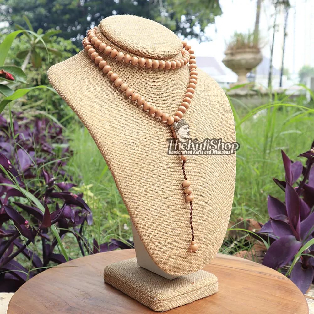 Muslim Dhikr Beads - Light Brown 7x8mm Tapered Beads Misbaha | Islamic 99 count Prayer Beads Fit Over Head