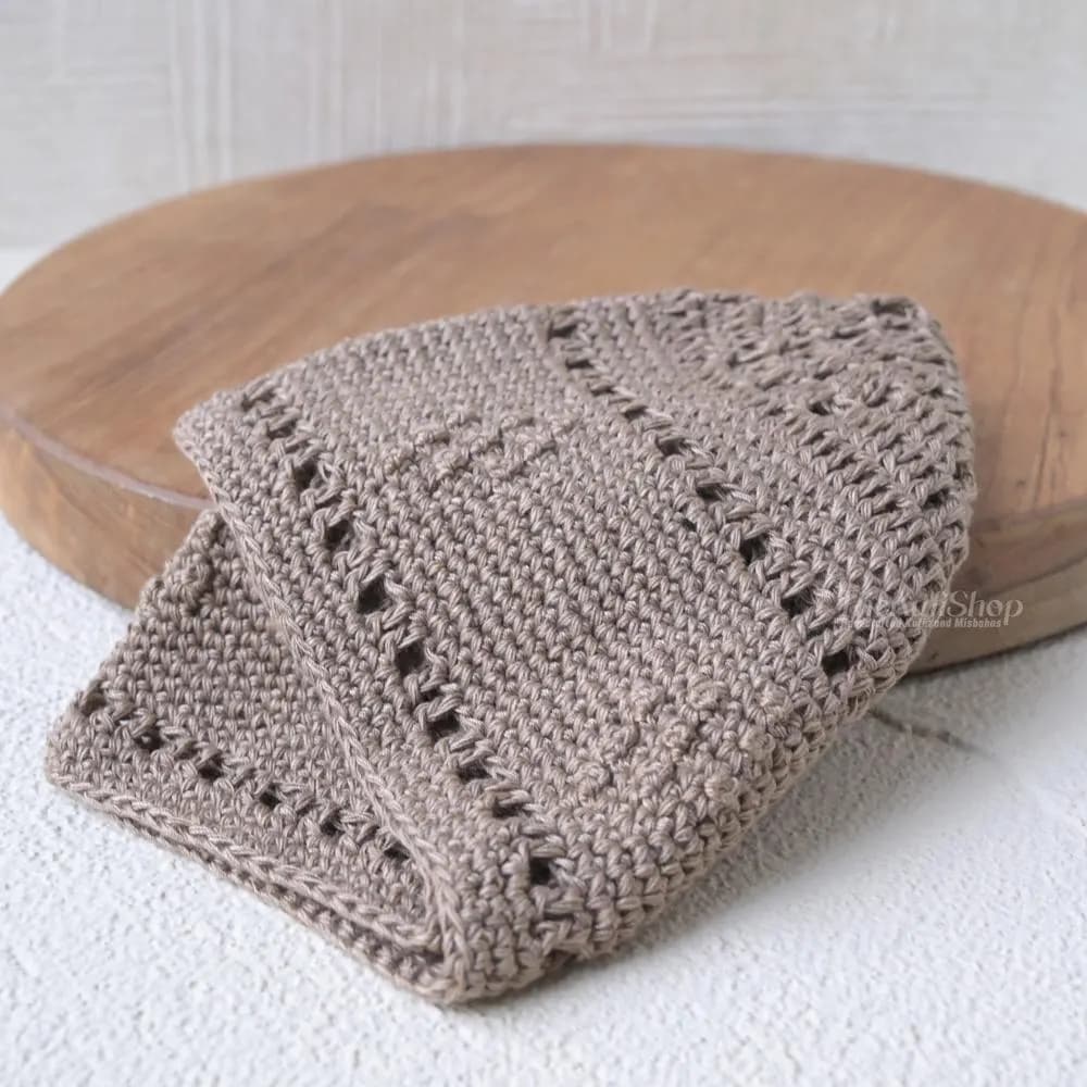 Handcrafted Crochet Kufi Prayer Skull Cap – Light Brown Stretch Fit Handcrochet Open-Weave Yemeni Simple Diamond Knots Design -Muslim Rosary - image 5