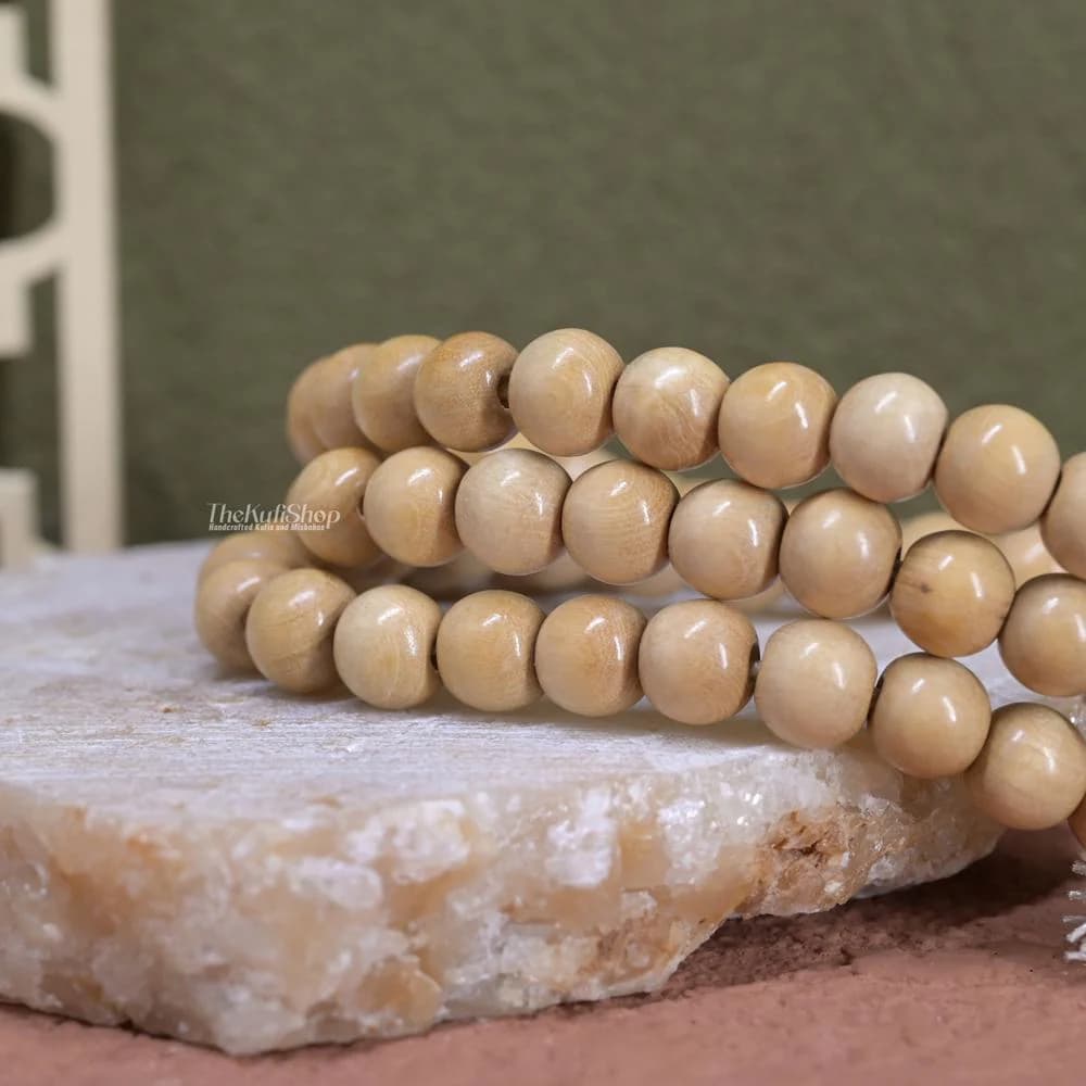 Natural Yellow Citrus Wood Islamic Tasbih | 99ct 8-mm Round Beads - 2 Matching Yellow Tassels - Adjustable Tension Muslim Misbaha - image 5