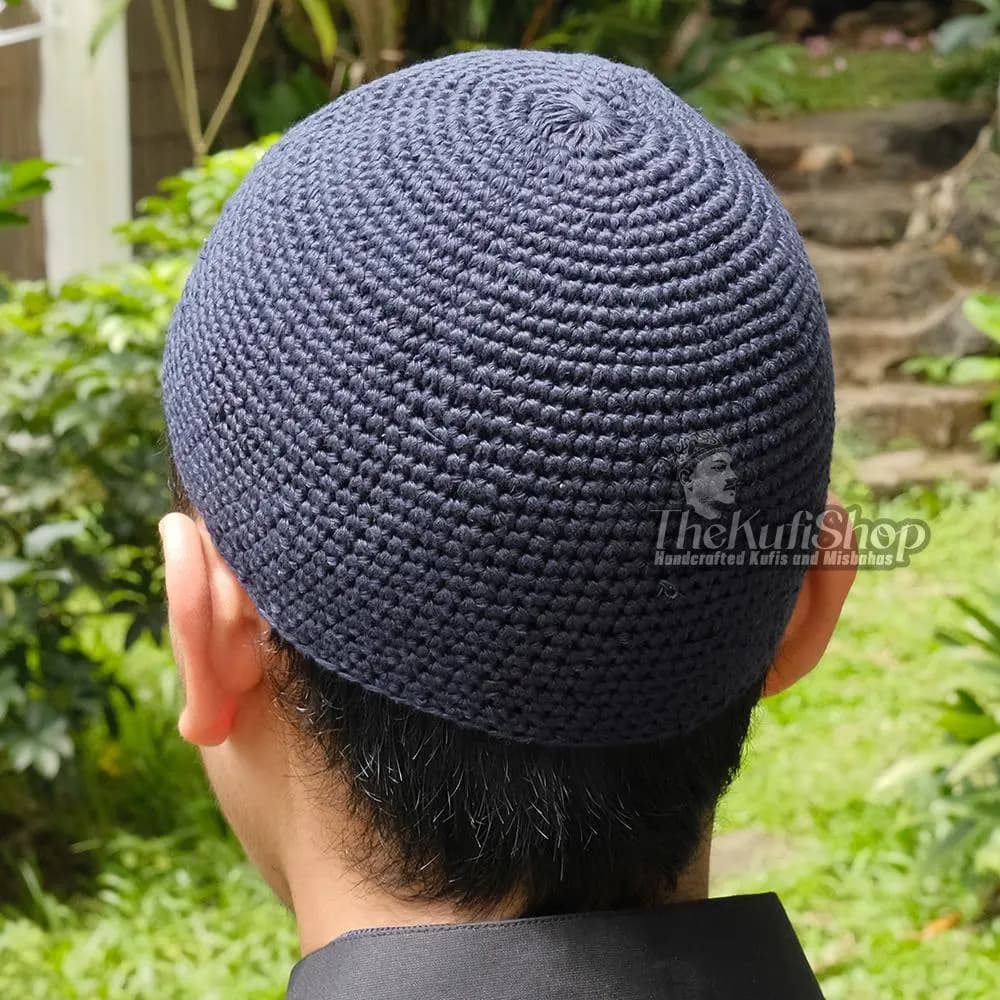 Islamic Kufi Skull Cap – Extra Dark Blue Hand-crocheted Cotton Muslim Prayer Hat | Soft Comfortable Taqiyah for Salah & Eid Gift