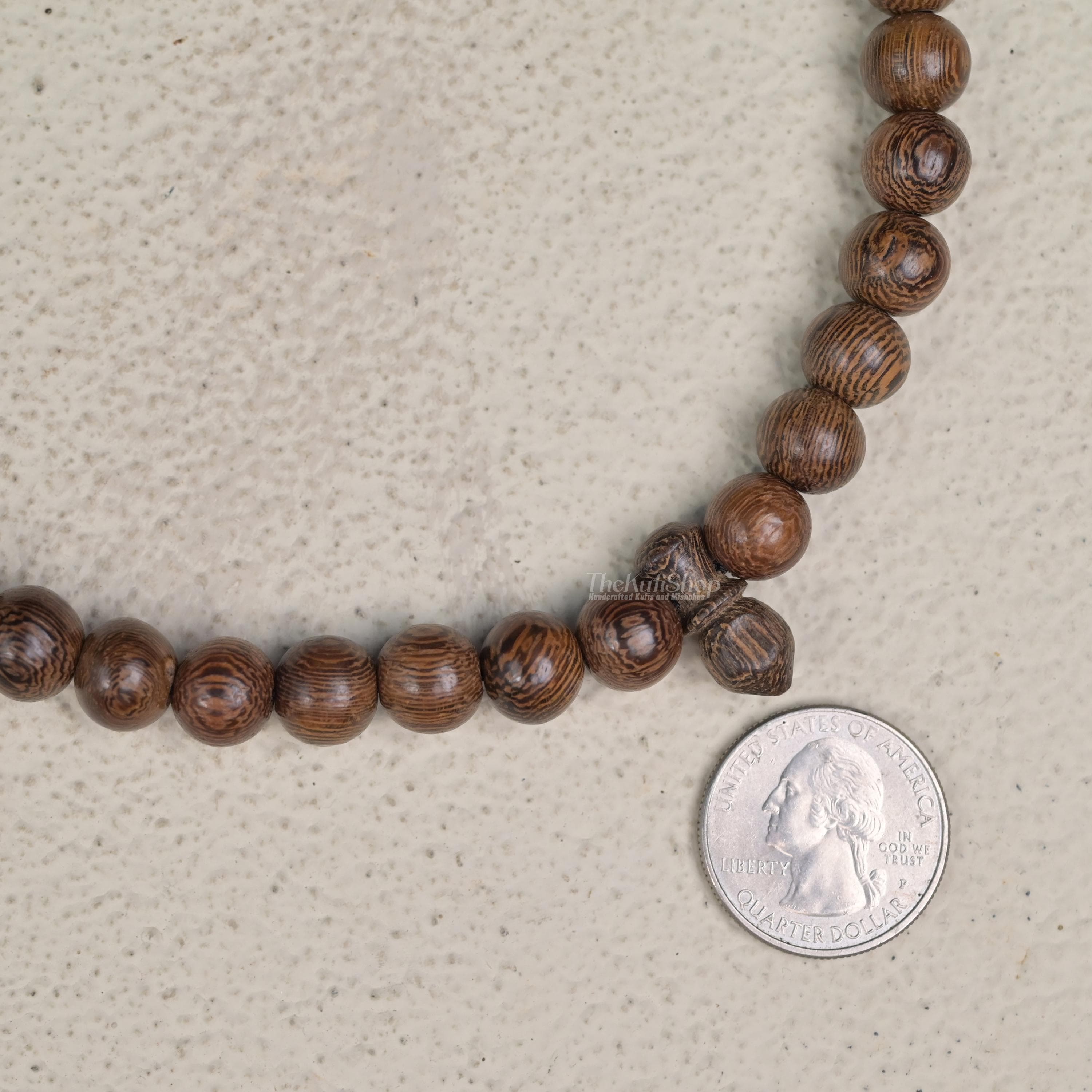 Handmade 10mm Indonesian Johar Wood Tasbih - 99 Beads Islamic Prayer Beads -Natural Wooden Misbaha Gift Box - image 4