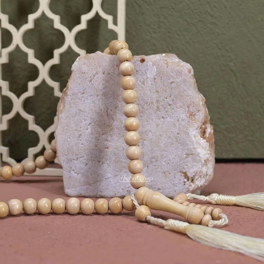 Natural Yellow Citrus Wood Islamic Tasbih | 99ct 8-mm Round Beads - 2 Matching Yellow Tassels - Adjustable Tension Muslim Misbaha - image 4