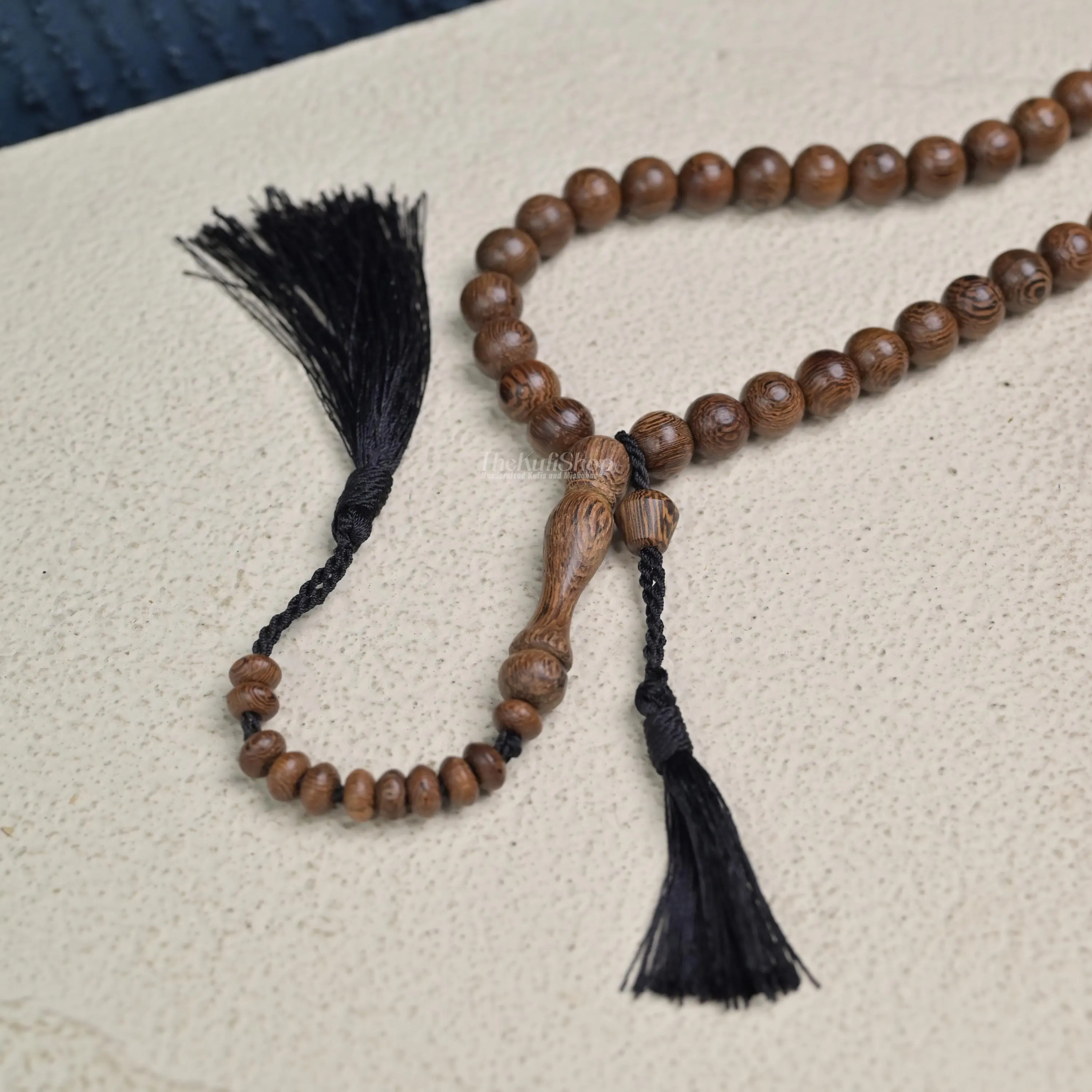 Handmade 10mm Indonesian Johar Wood Tasbih - 99 Beads Islamic Prayer Beads -Natural Wooden Misbaha Gift Box - image 3