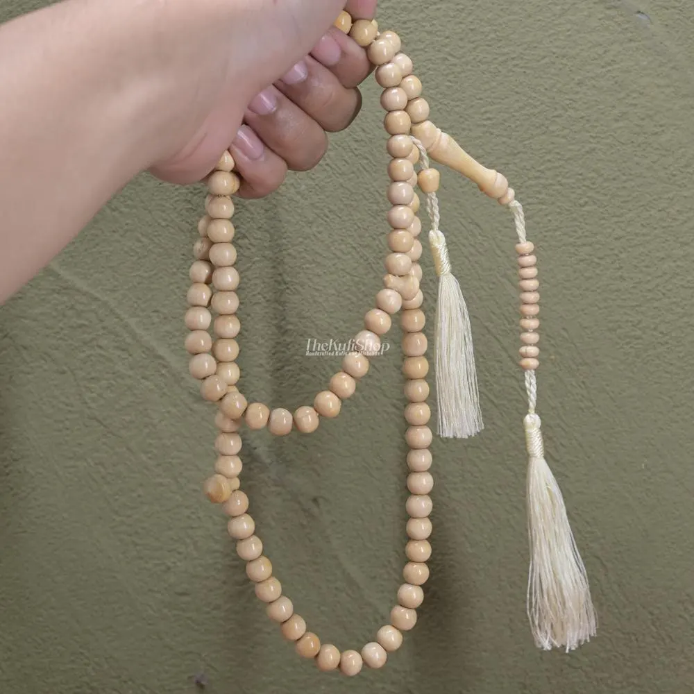 Natural Yellow Citrus Wood Islamic Tasbih | 99ct 8-mm Round Beads - 2 Matching Yellow Tassels - Adjustable Tension Muslim Misbaha - image 3