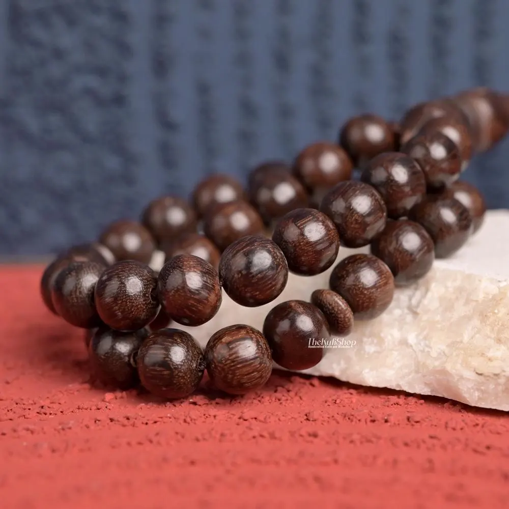 Handcrafted 33 count Islamic Contoured Saucer-shaped 8x11 Prayer Beads - Dark Brown Muslim Tamarind wood Misbaha - image 5