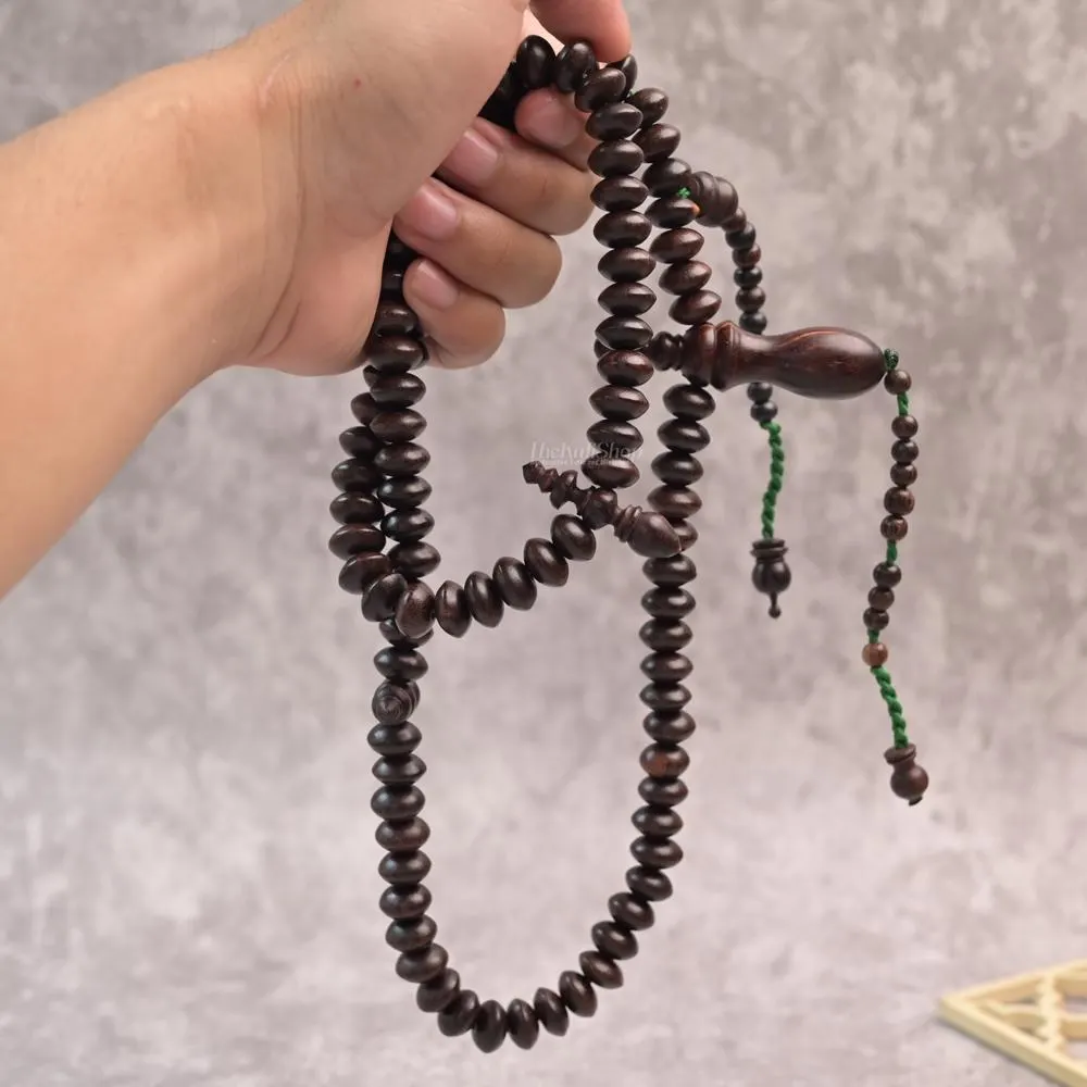 Tamarind Wood Misbaha 99 Bead - 8x12mm Oval Islamic Prayer Beads - Handmade Wooden Tasbih Gift Box - image 3