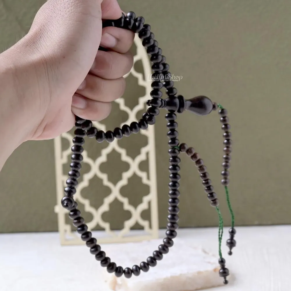 Tamarind Wood Islamic Misbaha 99 Beads – Handcrafted 6x8mm Flat-Oval Dhikr Prayer Beads Necklace - 99 Count Islamic Dhikr Sibha Gift Boxed - image 4