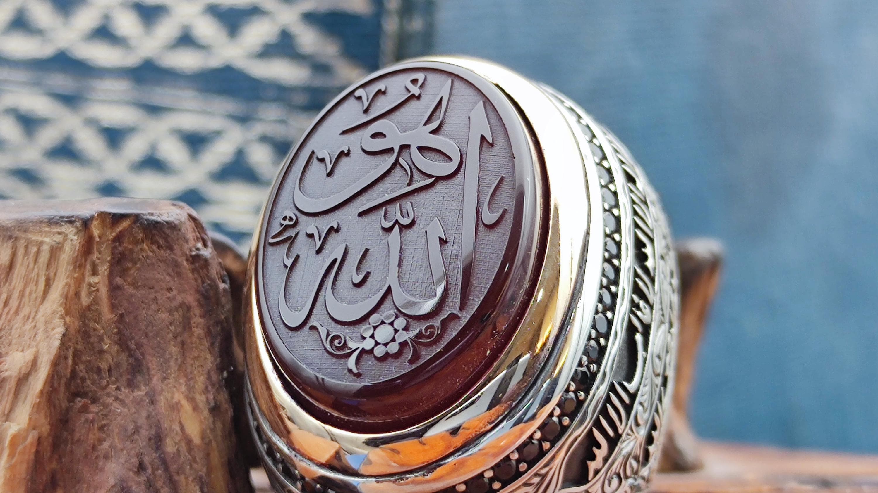 Silver men's ring with The Allah written on Agate, Handmade Silver Ring, Islamic Gift for men, Gift for him, Gift for husbend